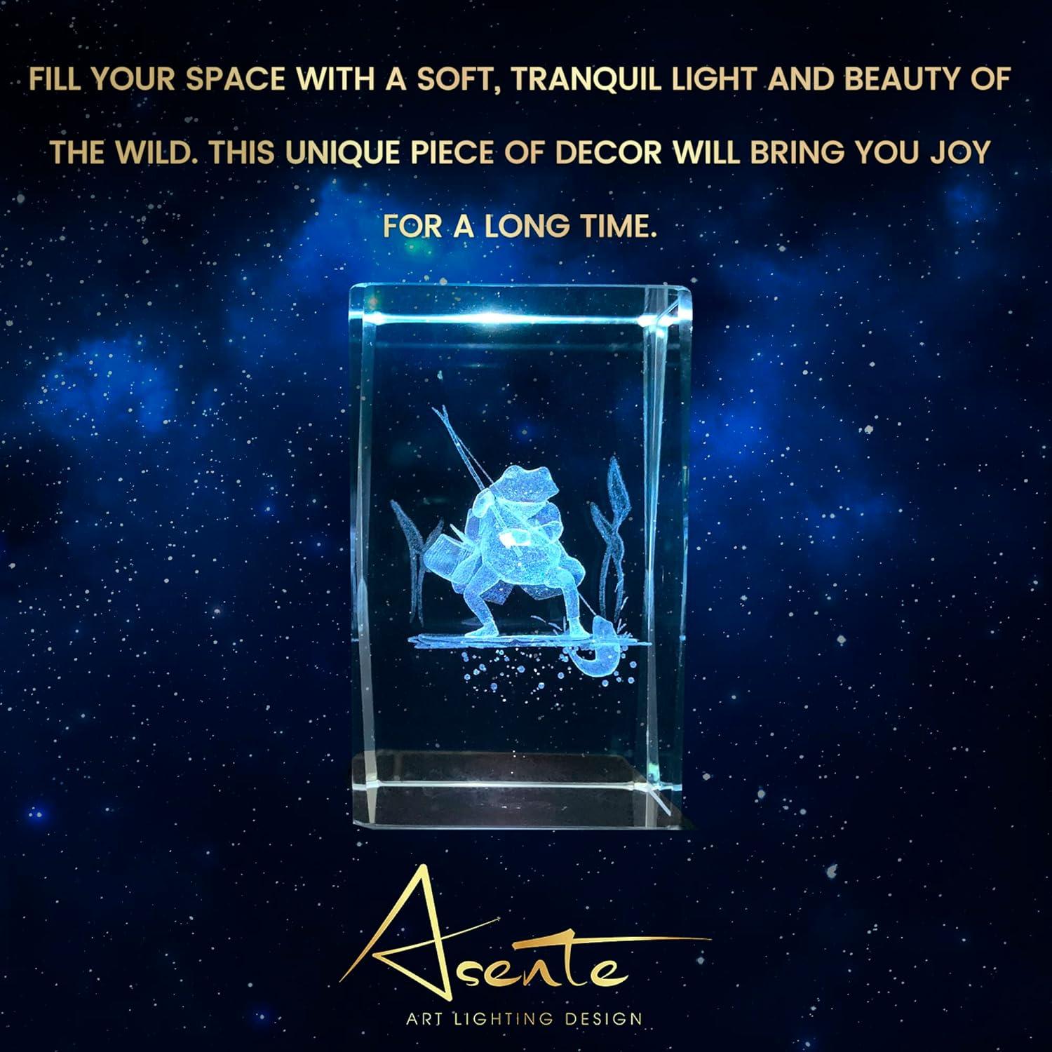 Cubo de Cristal 3D Rana con Base de Luz LED ASENTE