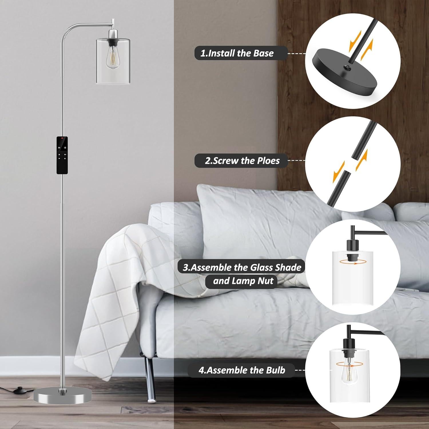 Lámpara de Pie Regulable Wio-Mio con Control Remoto y Vidrio