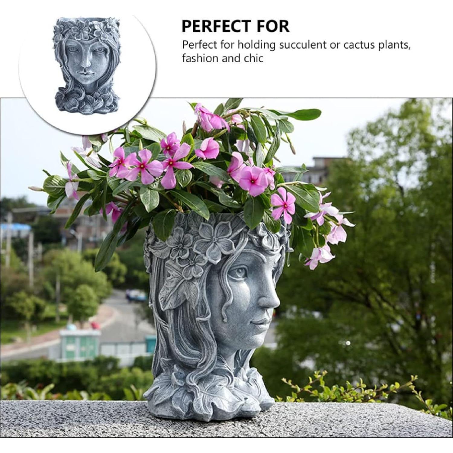 Maceta de Resina Happy L en Forma de Diosa con Drenaje 20 cm