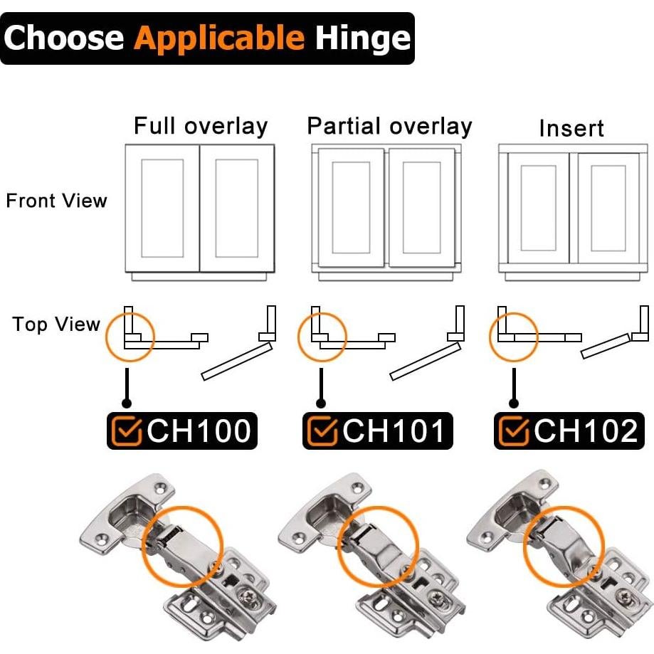Bisagras de gabinete JQK negras cierre suave 100° 4 unidades
