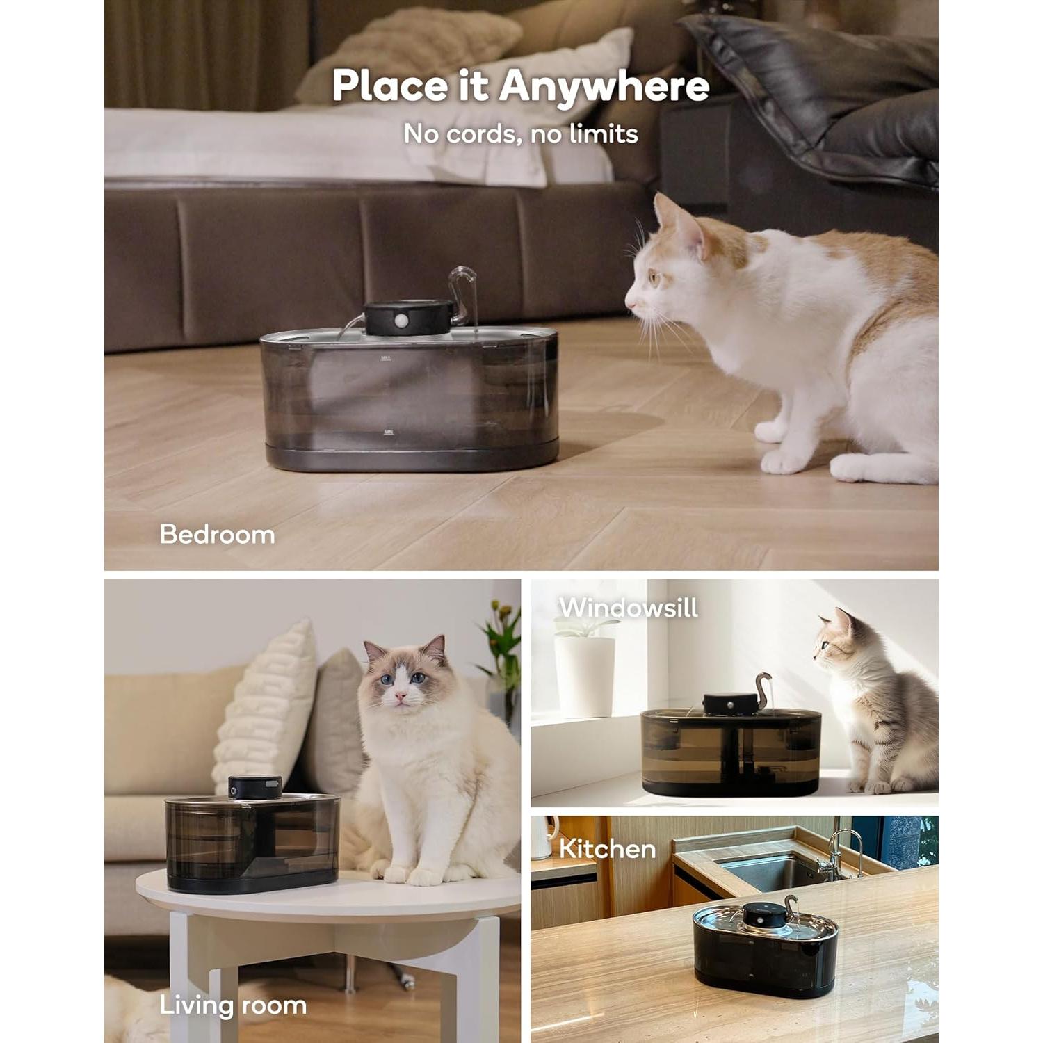 Fuente de Agua Inalámbrica para Gatos CENGCEN 3.2L Acero Negro
