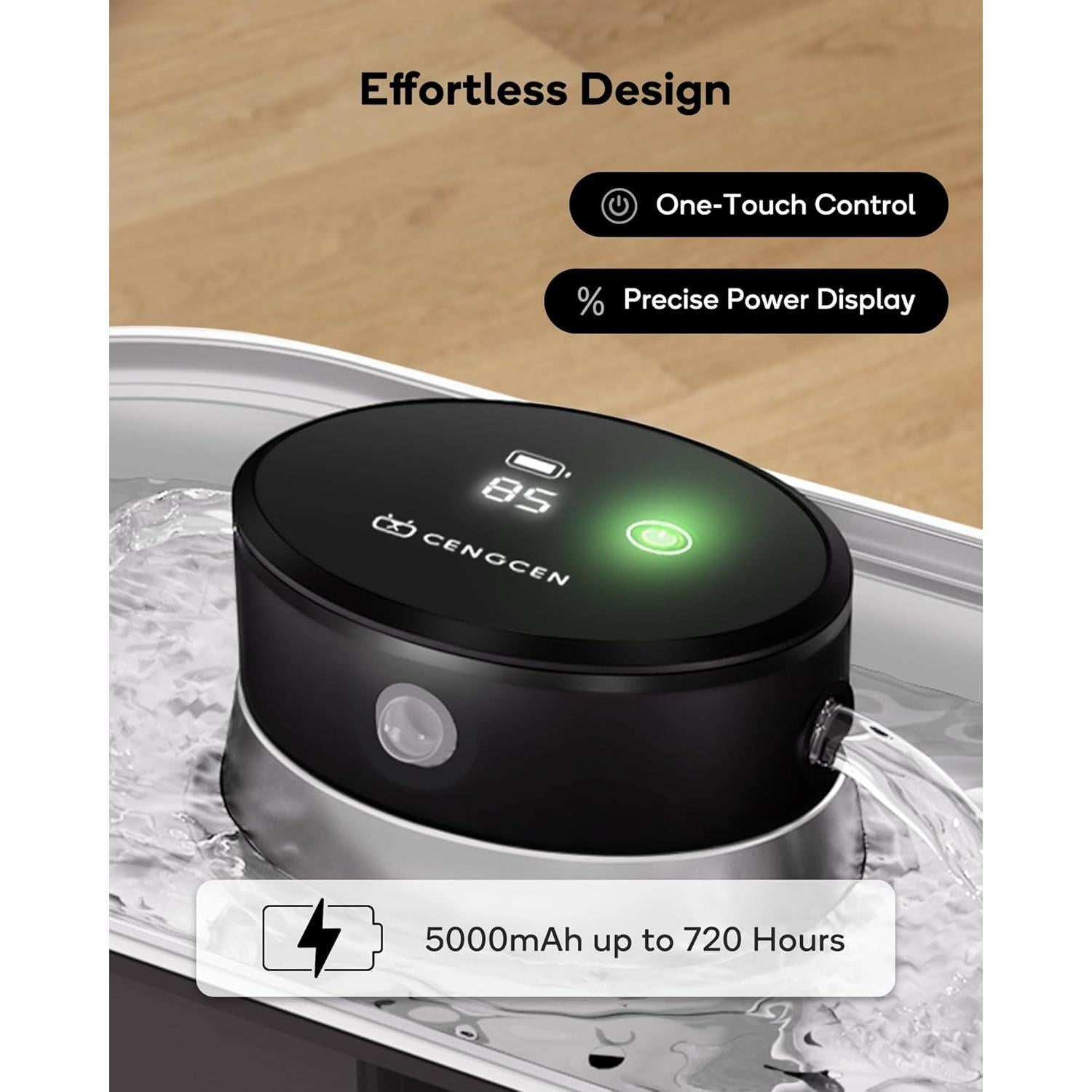 Fuente de Agua Inalámbrica para Gatos CENGCEN 3.2L Acero Negro