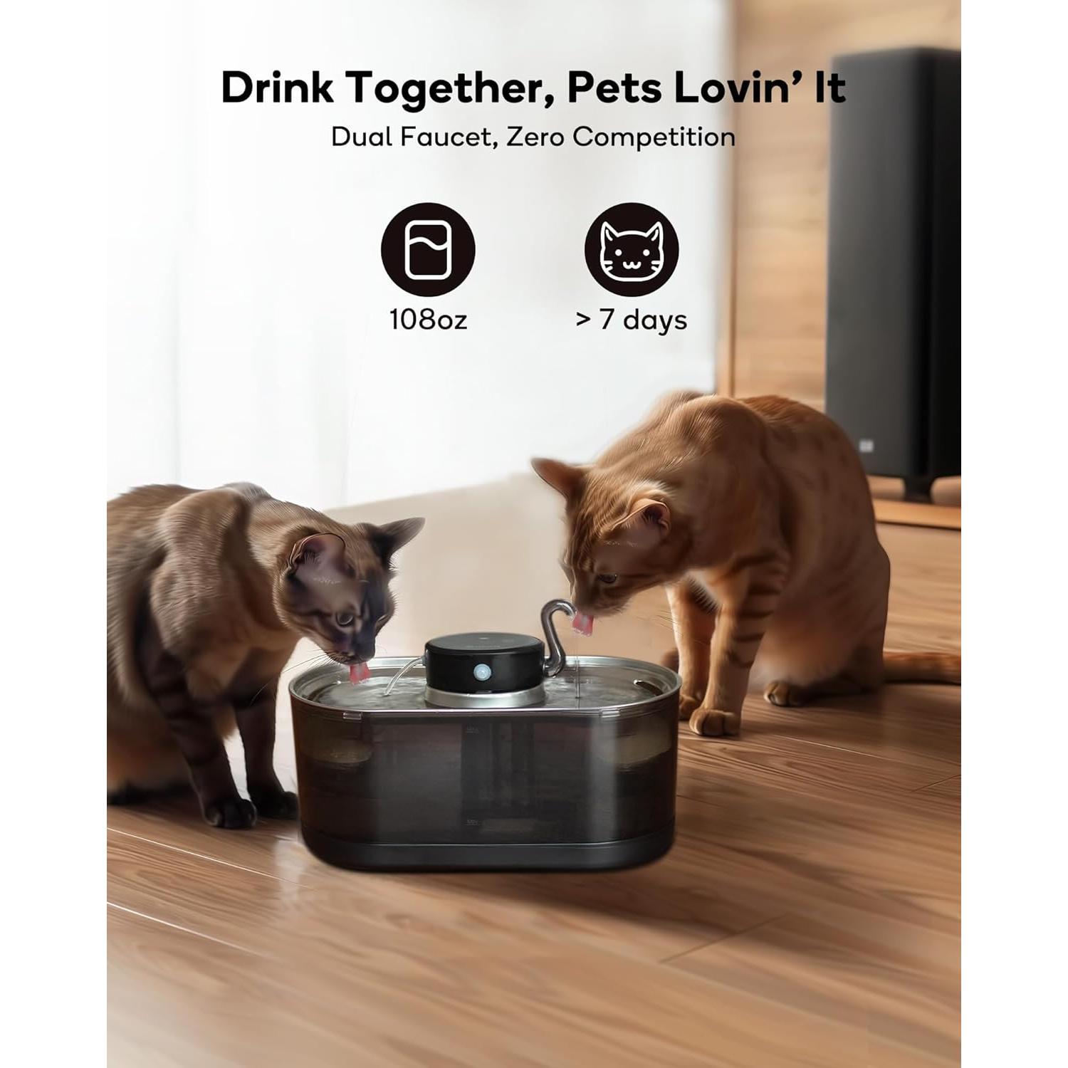 Fuente de Agua Inalámbrica para Gatos CENGCEN 3.2L Acero Negro