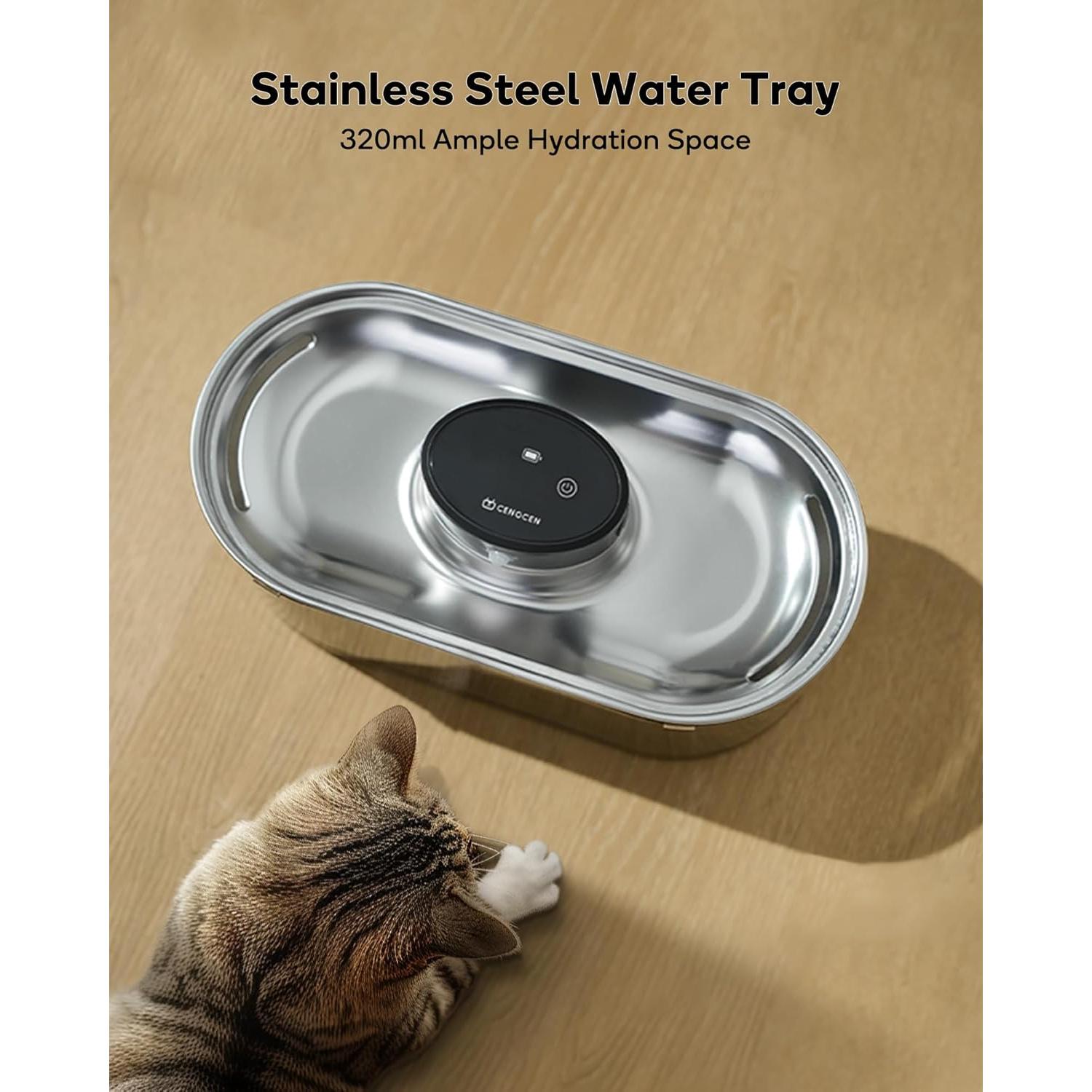 Fuente de Agua Inalámbrica para Gatos CENGCEN 3.2L Acero Negro