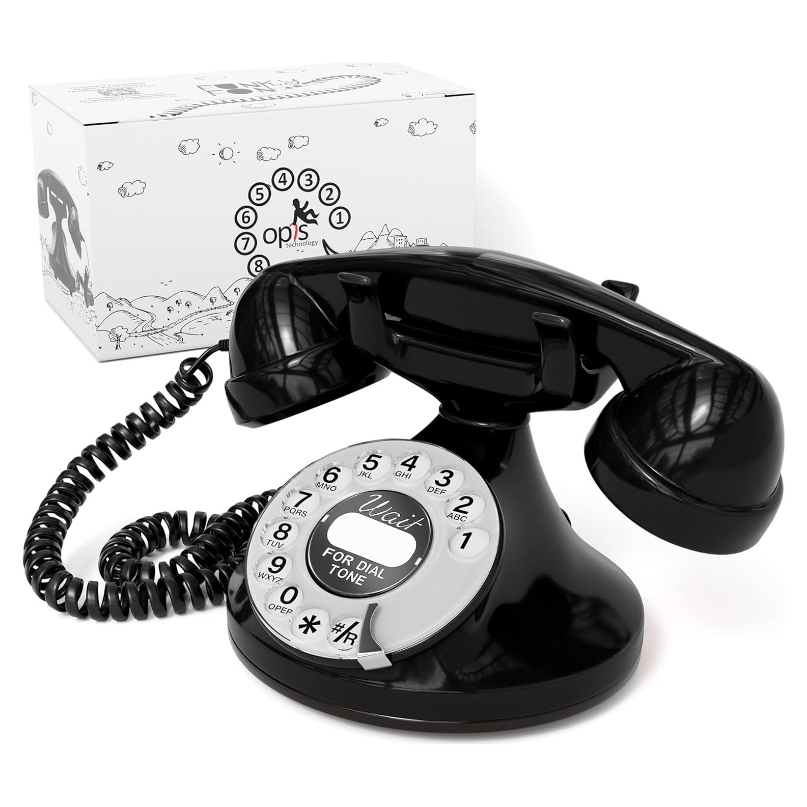 Teléfono Retro Opis FunkyFon Negro - Marcación Rotativa