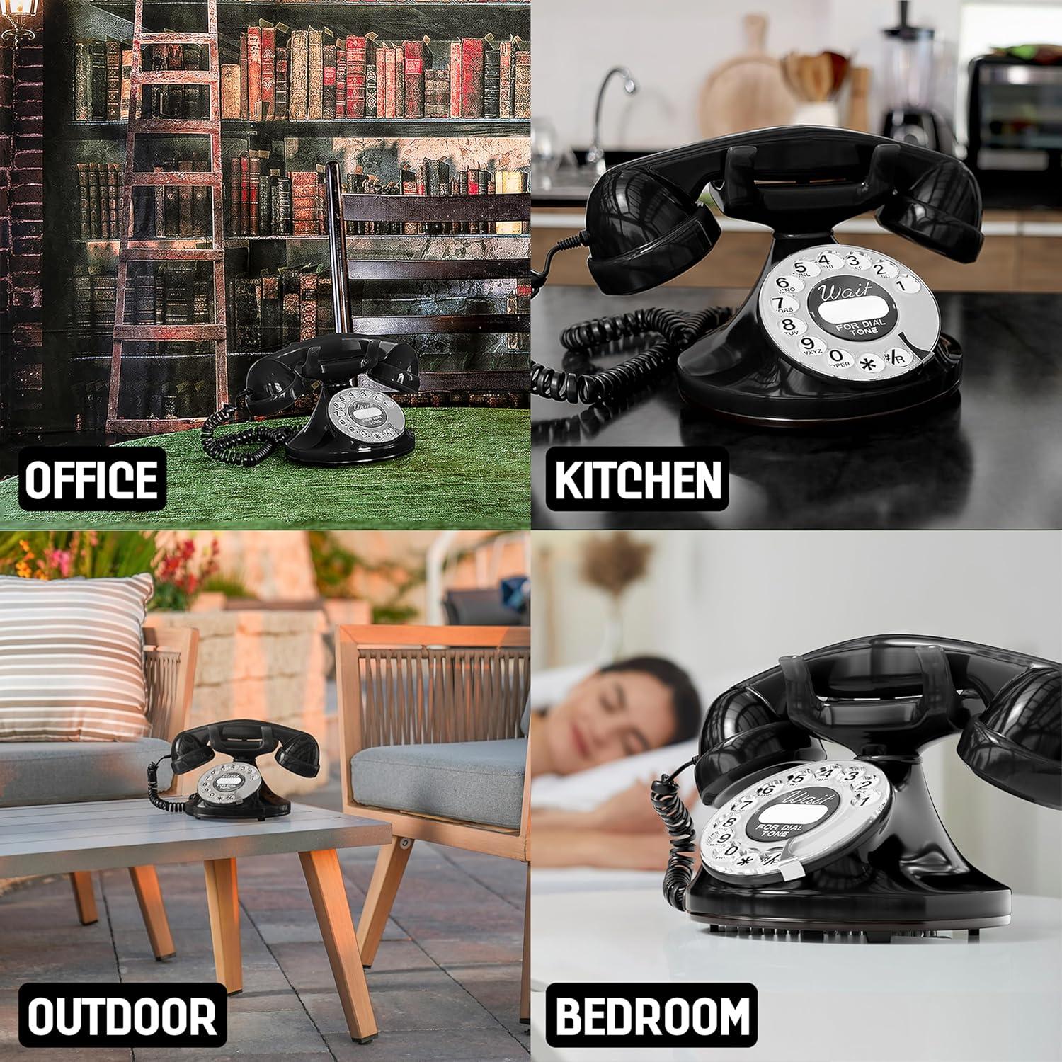 Teléfono Retro Opis FunkyFon Negro - Marcación Rotativa