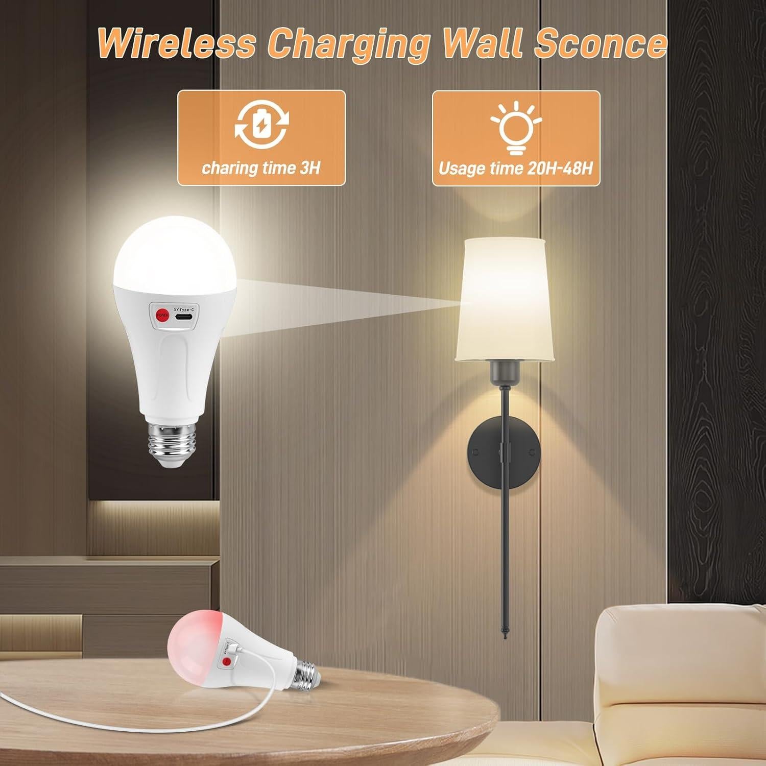 Juego de 2 Apliques de Pared Recargables ONFFO V806 Negro