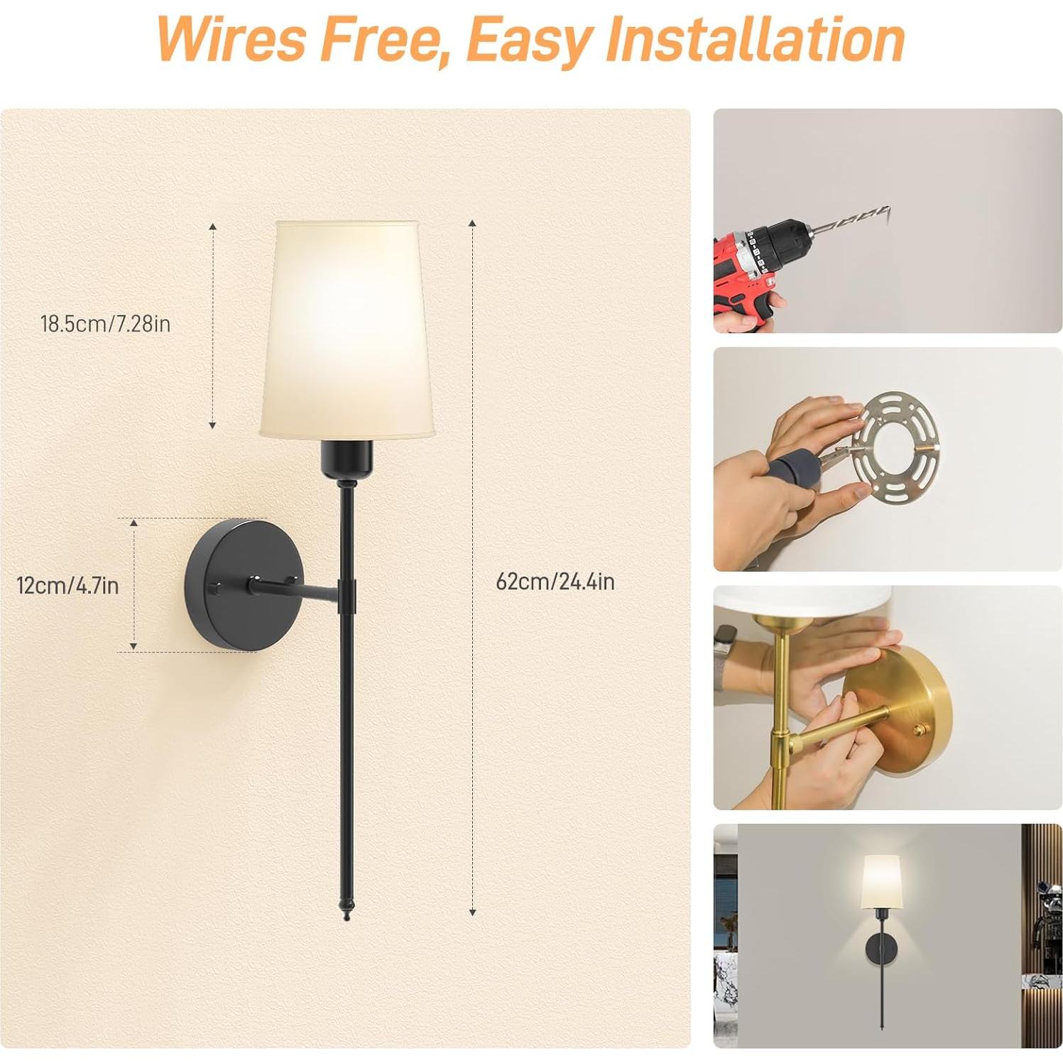 Juego de 2 Apliques de Pared Recargables ONFFO V806 Negro