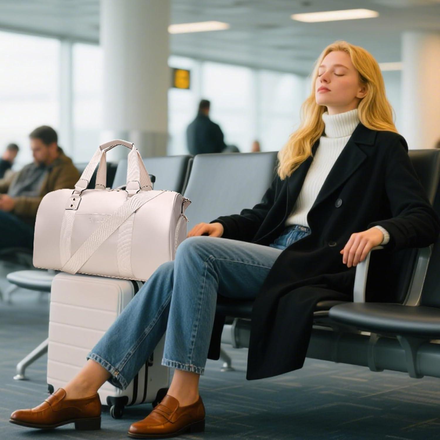 Bolsa de viaje grande Double Bus beige con compartimento para zapatos