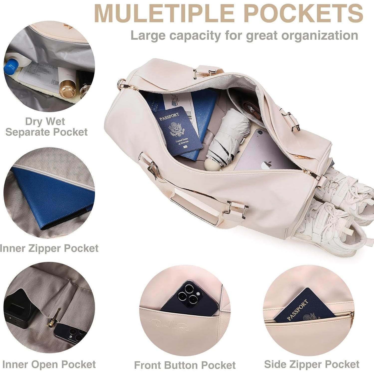 Bolsa de viaje grande Double Bus beige con compartimento para zapatos