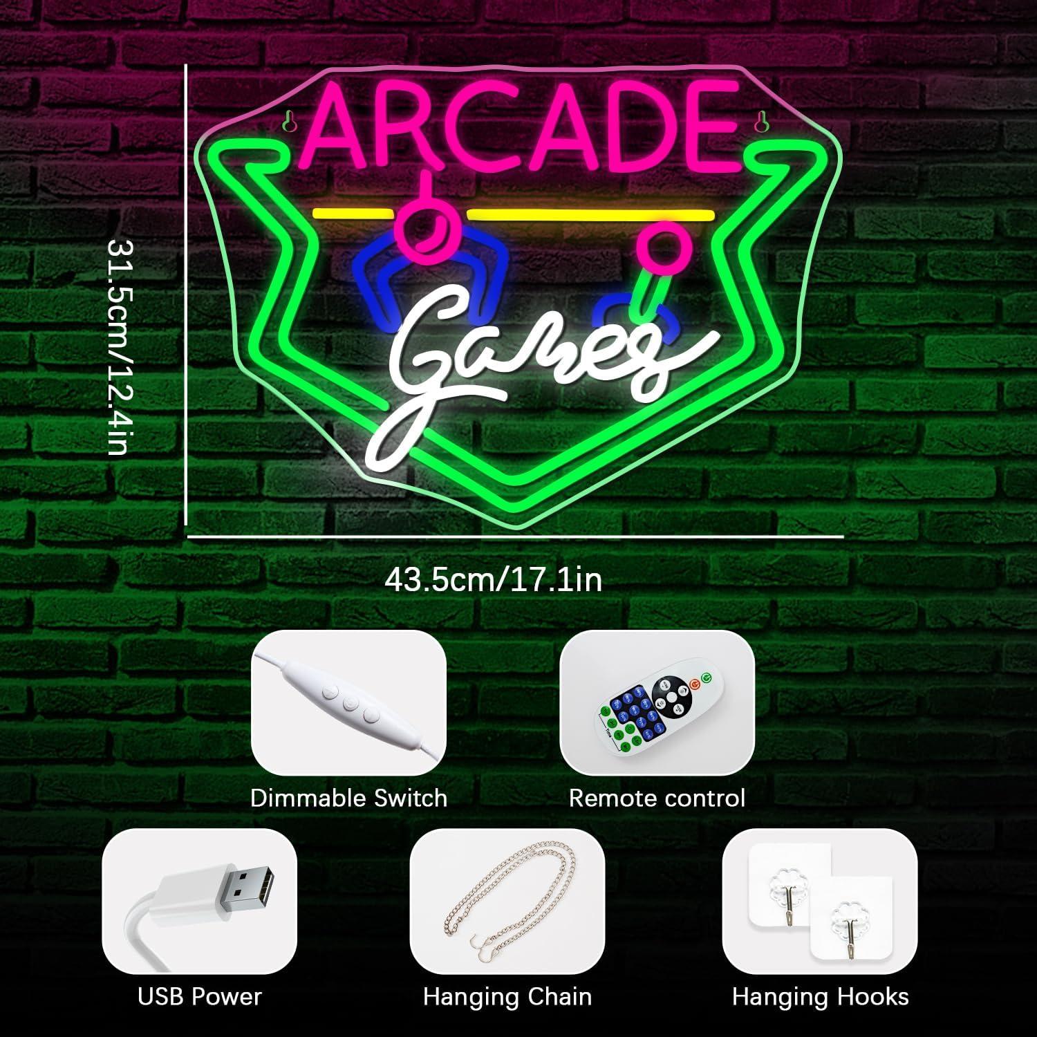 Letrero Neón LED NEONLOVE Juegos de Arcade 43.4x31.5cm