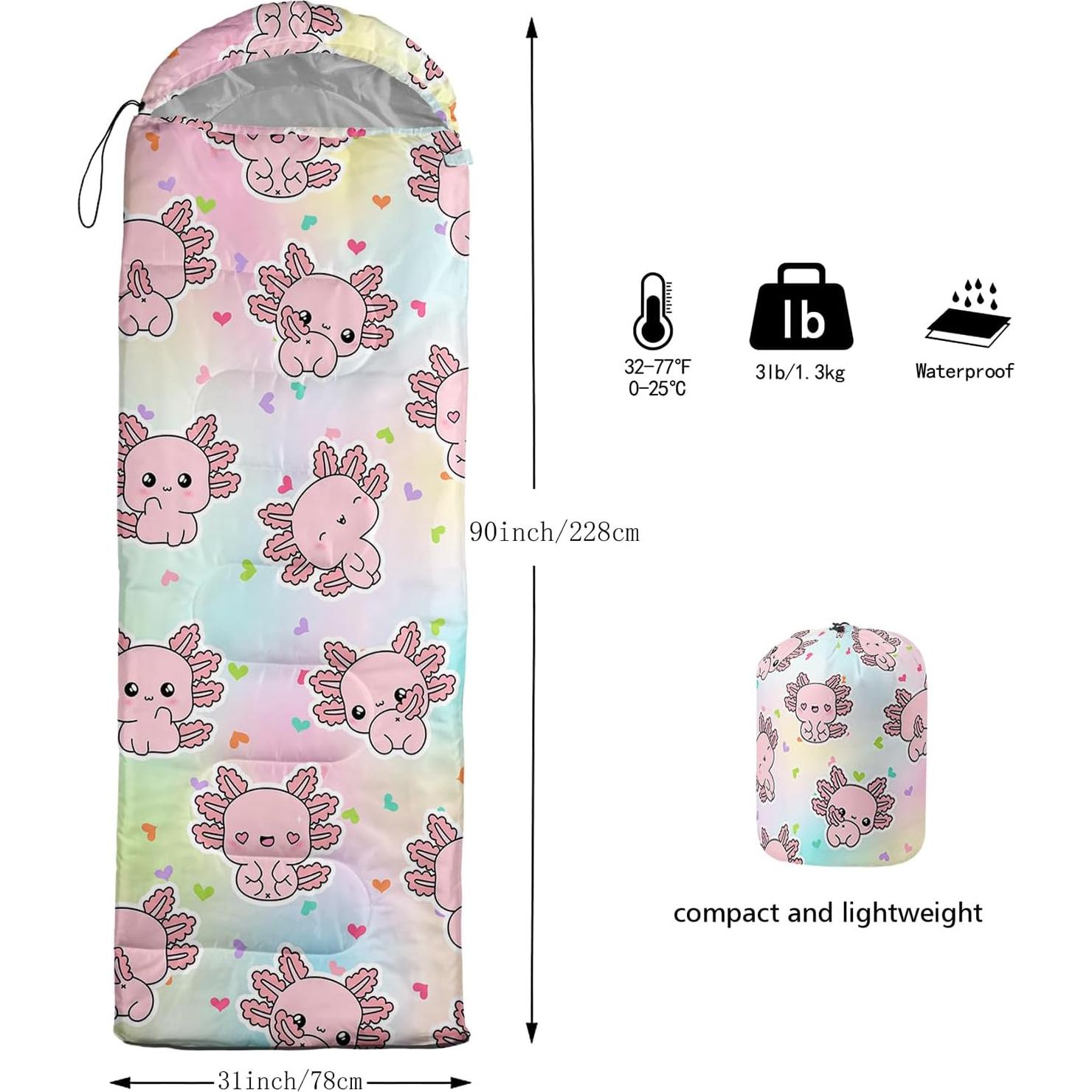Saco de Dormir AILONEN Axolote 79x229cm Impermeable 3 Estaciones