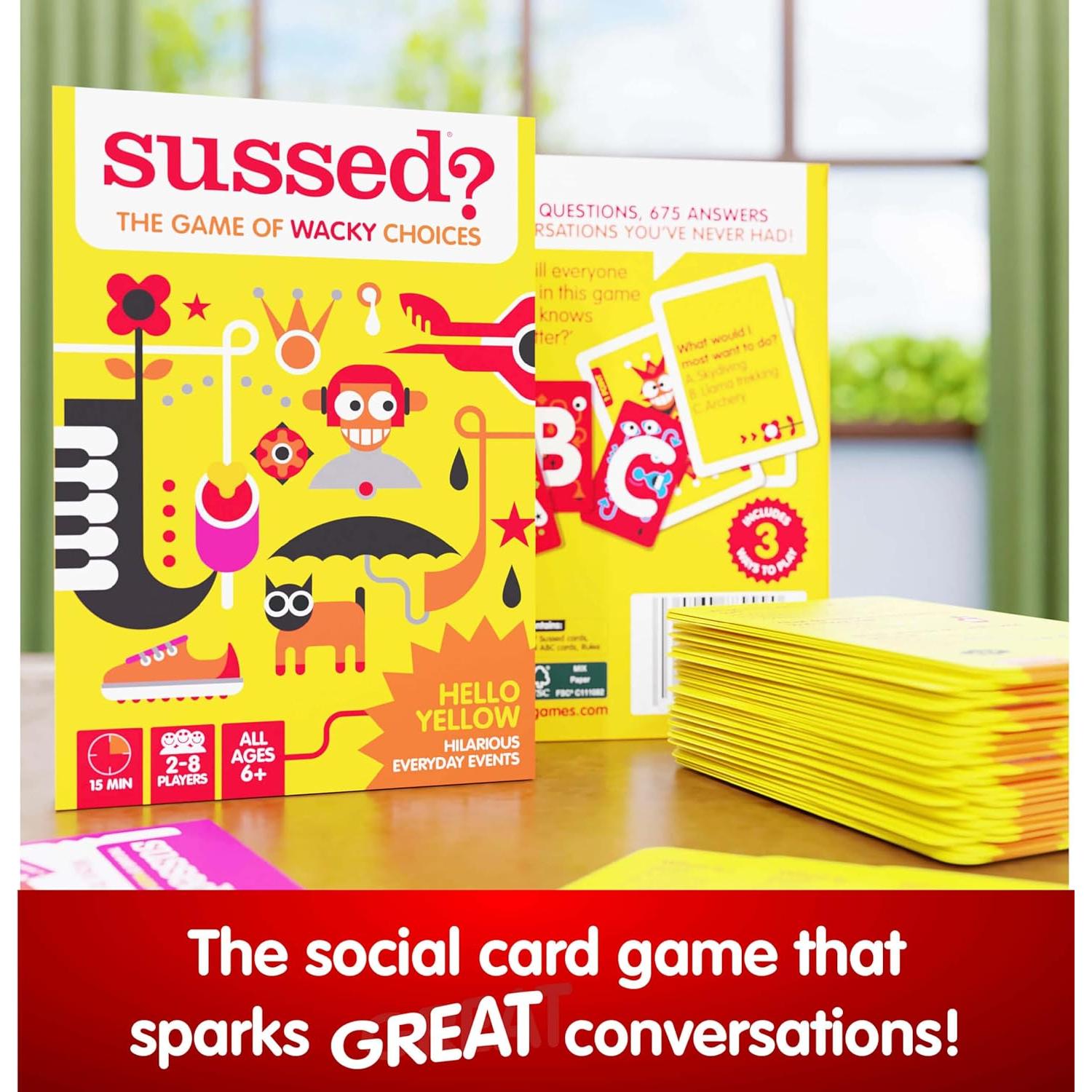 Juego de Cartas Sussed - ¿Qué Harías? - Amarillo - 110 Cartas