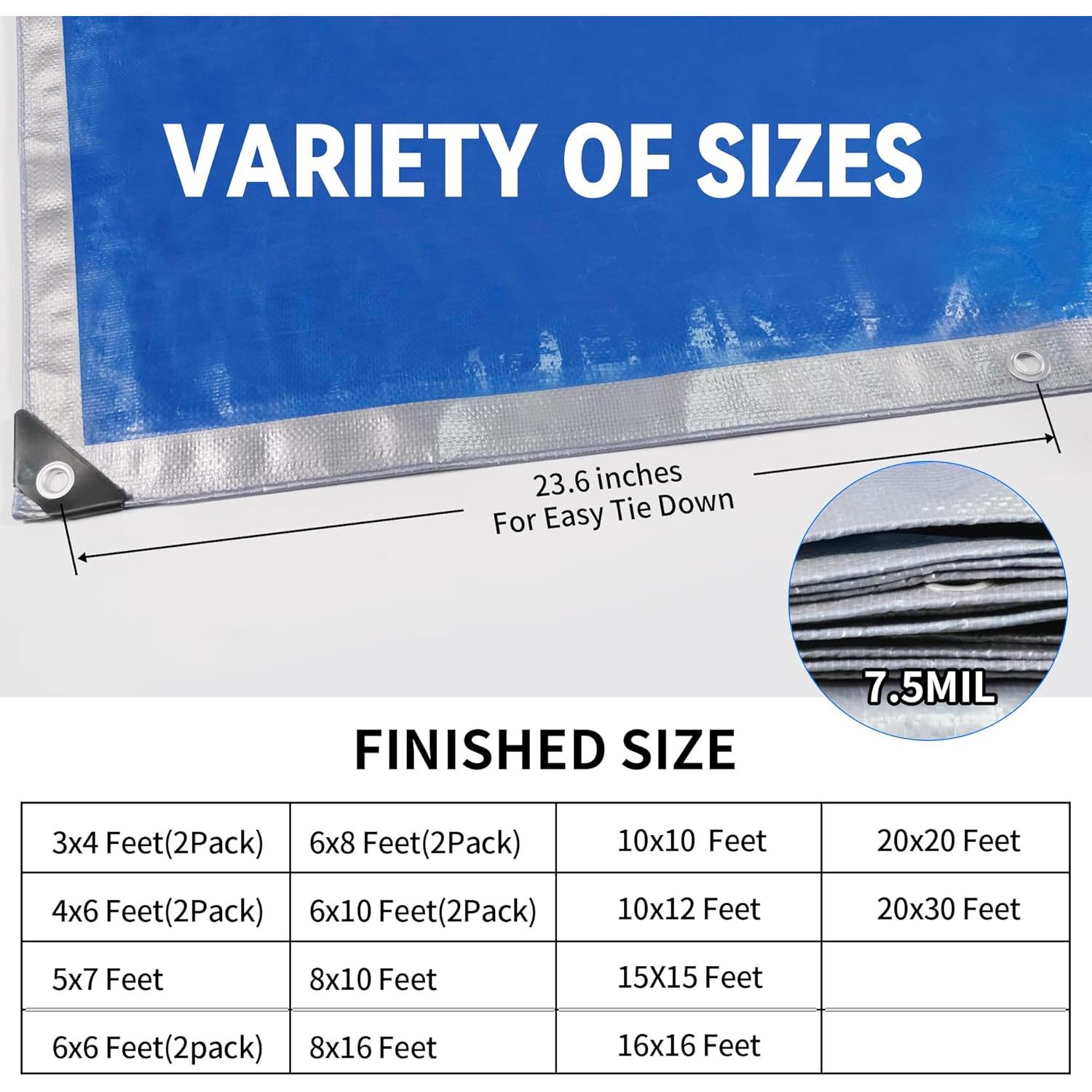 Lona Impermeable TARPAL 3x4m Plata/Azul 7.5mil (2 Paquete)
