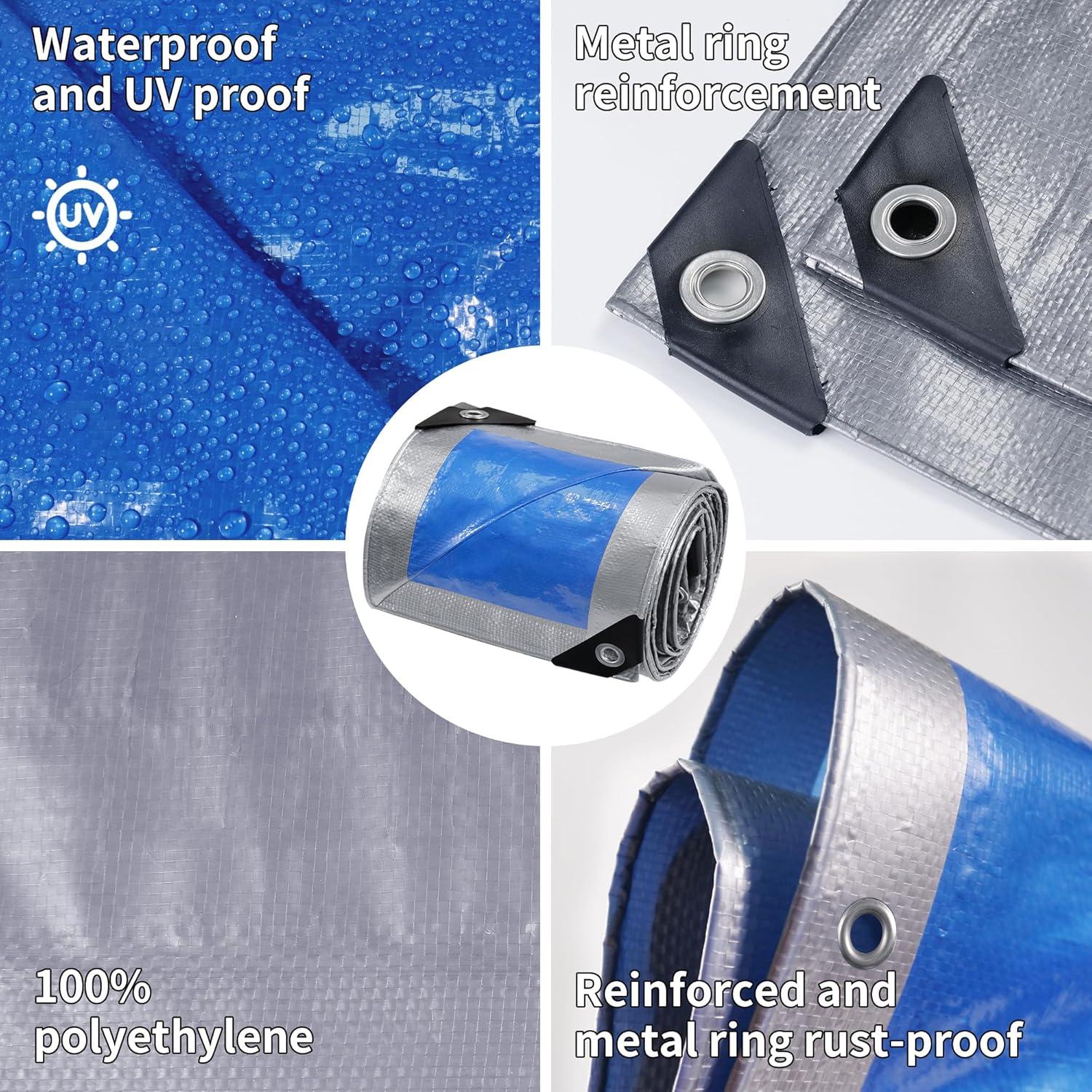 Lona Impermeable TARPAL 3x4m Plata/Azul 7.5mil (2 Paquete)