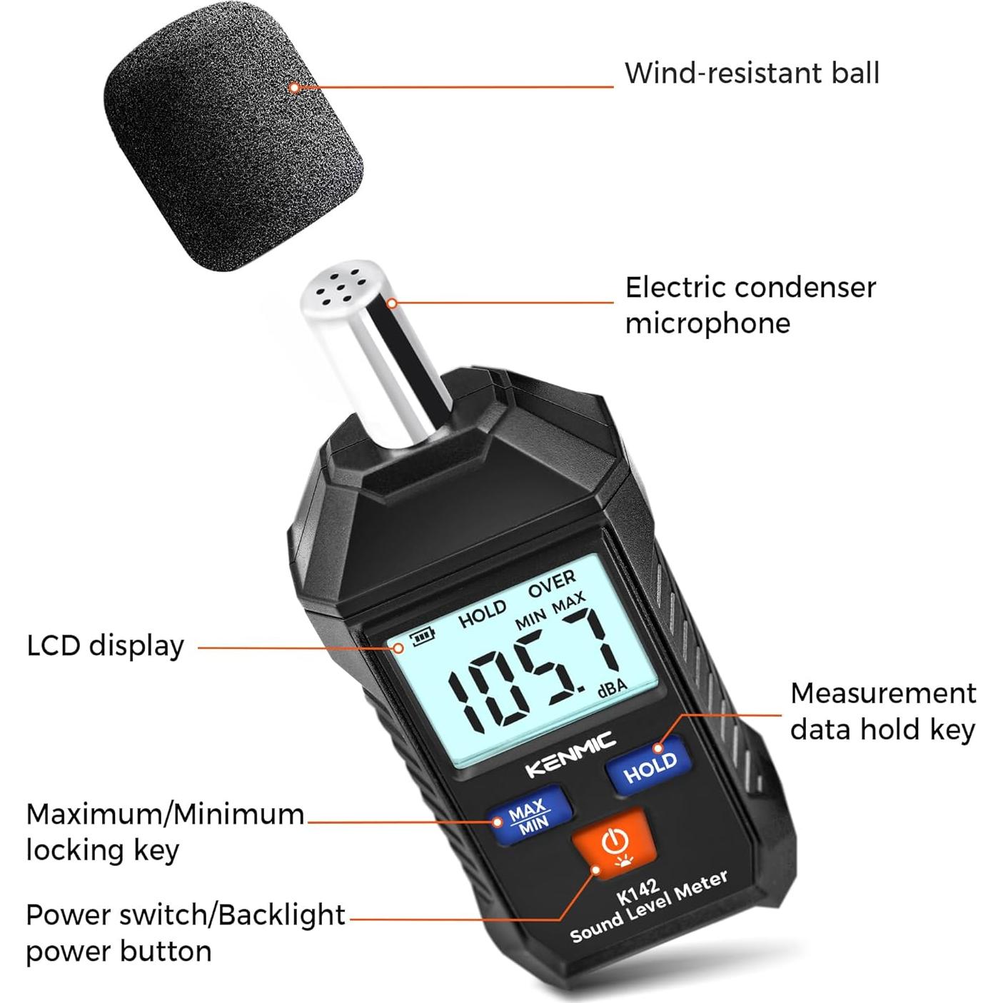 Medidor de Decibelios Digital KENMIC K142 - Rango 35-130 dB