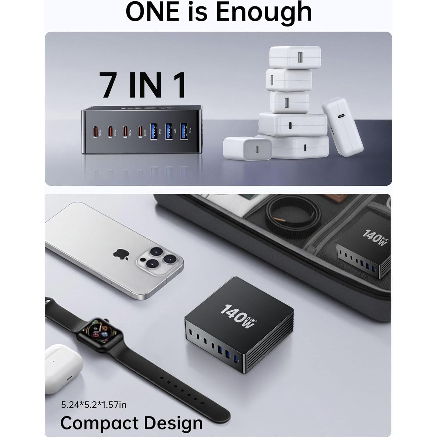 Estación de Carga USB C 140W GaN III 7 Puertos - Cargador Rápido