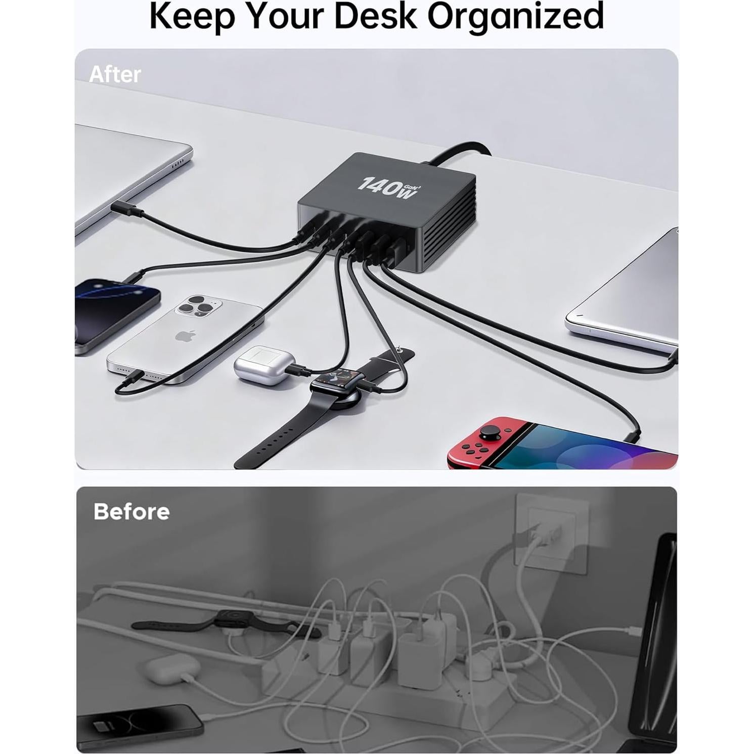 Estación de Carga USB C 140W GaN III 7 Puertos - Cargador Rápido