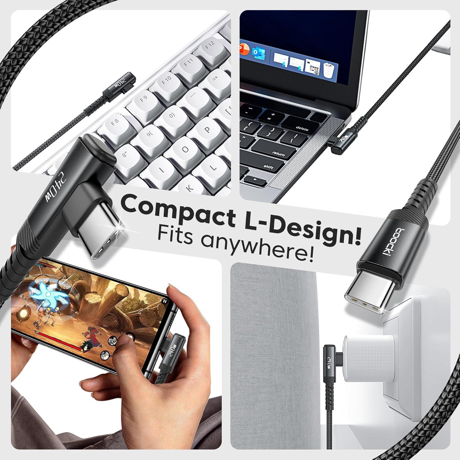 Cable USB C 240W Rápido Toocki 1m Trenzado Nylon Negro 2Pack