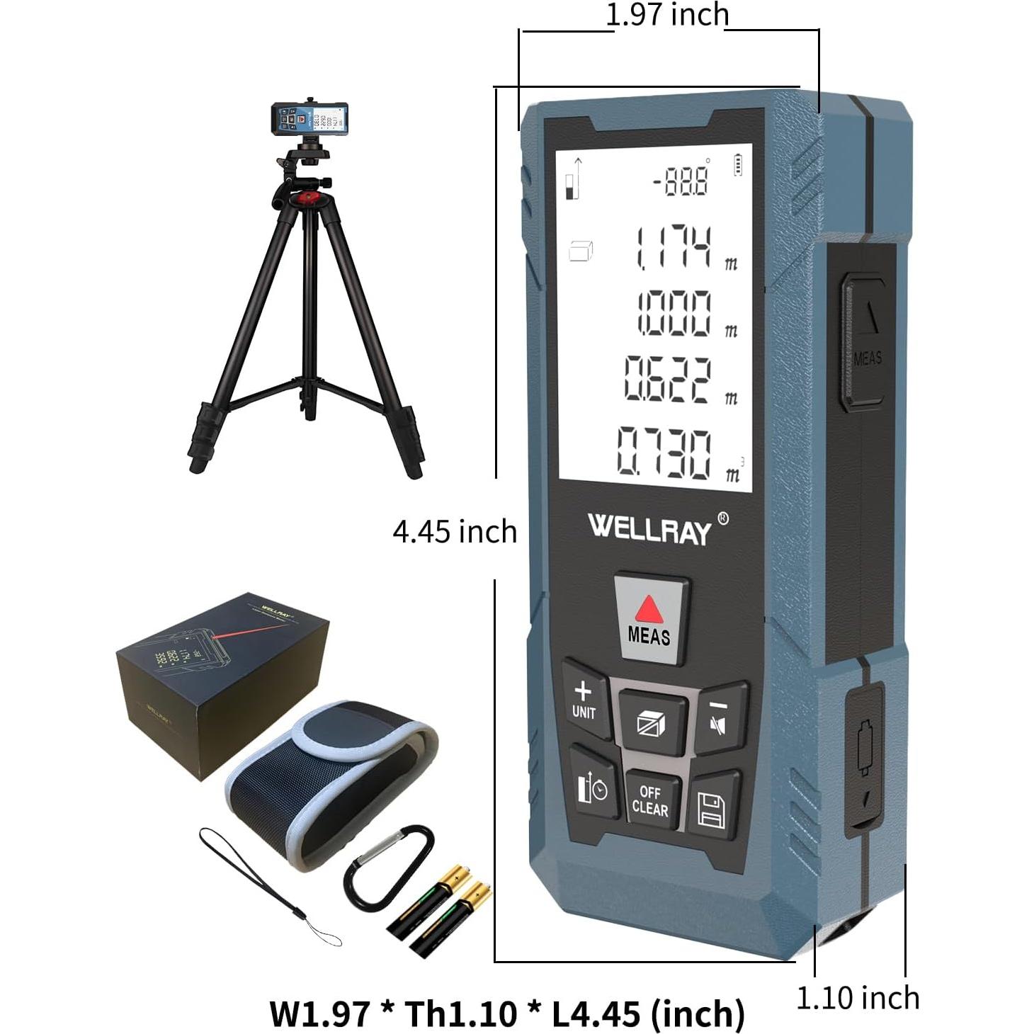 Medidor de Distancia Láser WELLRAY 150m con Sensor de Ángulo