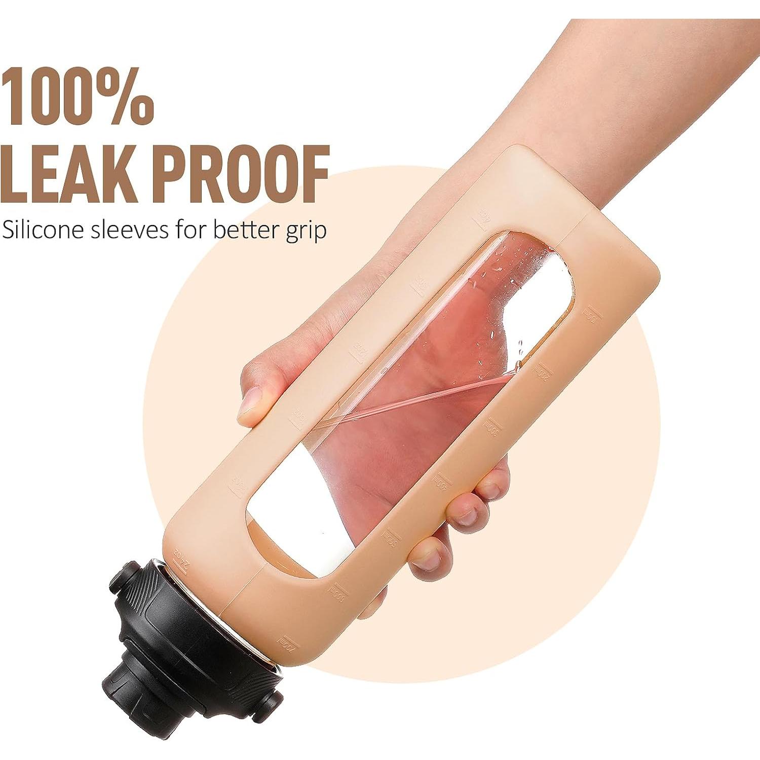 Botella de Agua de Vidrio 24oz NOLOGLAZIC con 2 Tapas y Pajilla