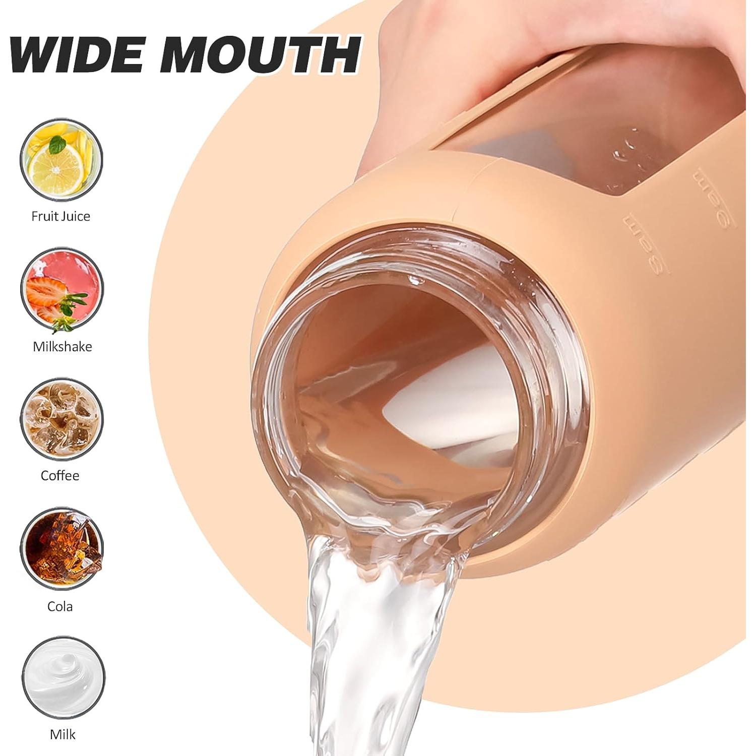 Botella de Agua de Vidrio 24oz NOLOGLAZIC con 2 Tapas y Pajilla