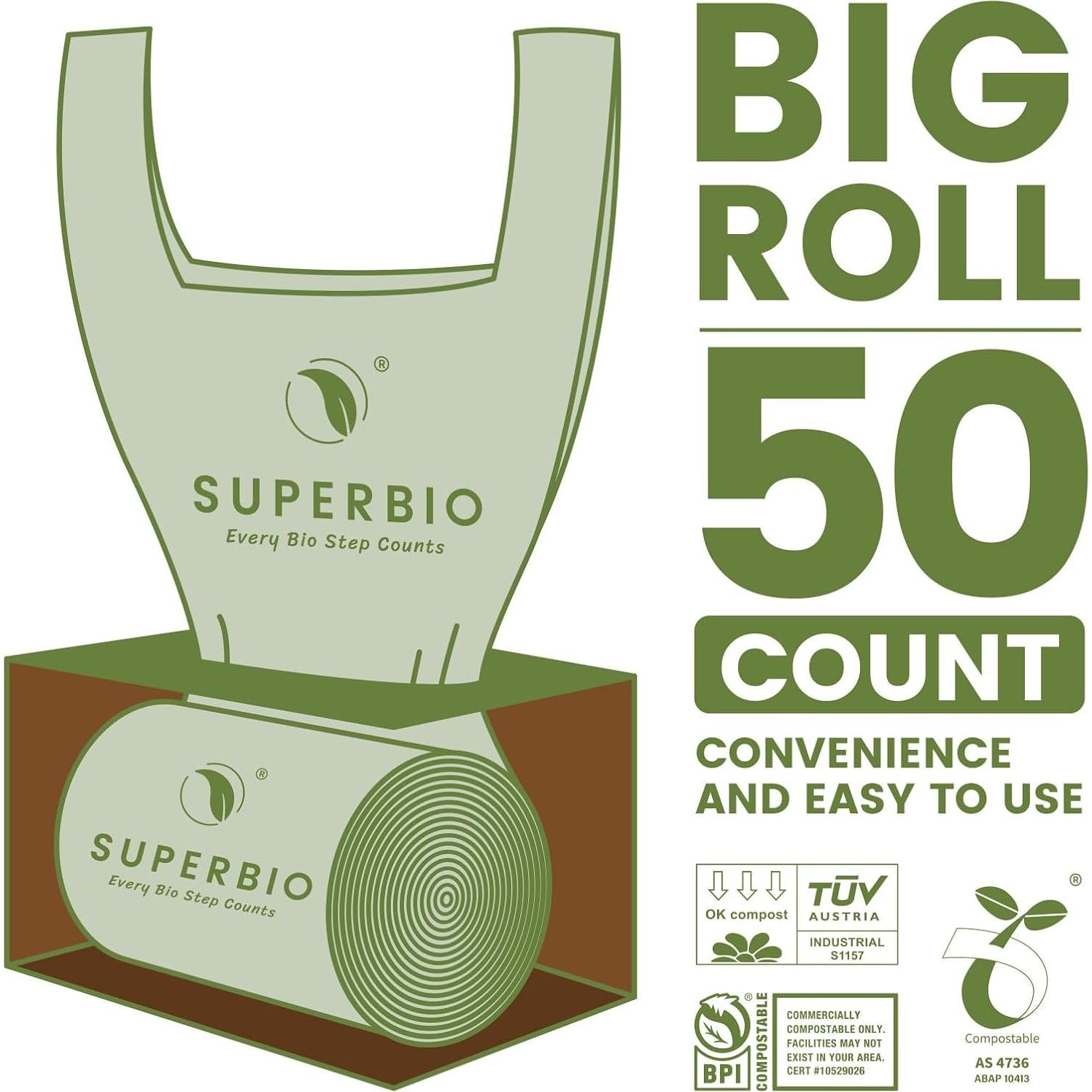 Bolsas Compostables SUPERBIO 1.6 Galones 50 Unidades