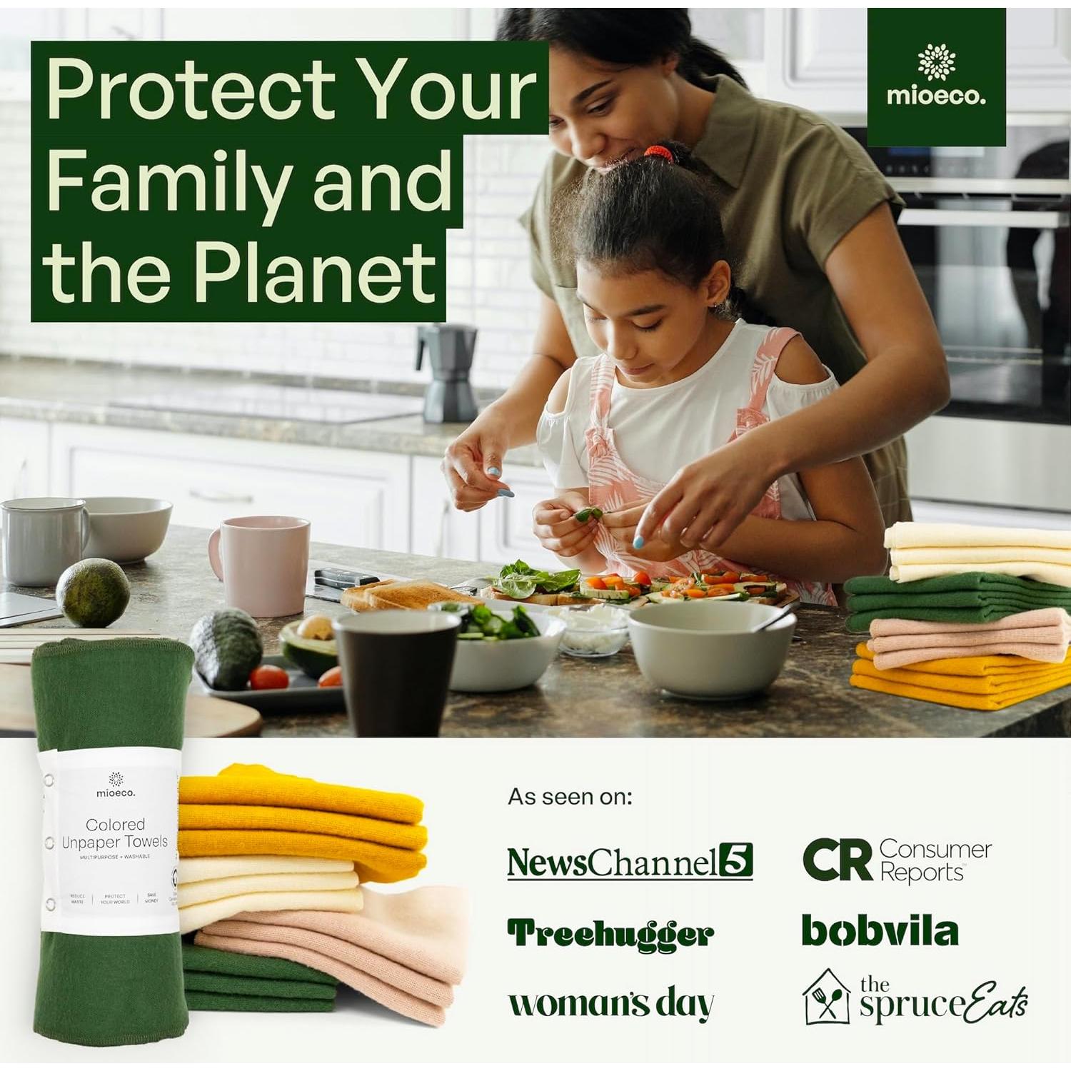 Toallas de Papel Reutilizables mioeco 24 Unidades Algodón Orgánico