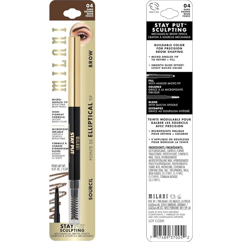 Lápiz Mecánico para Cejas Milani Stay Put - Marrón Oscuro