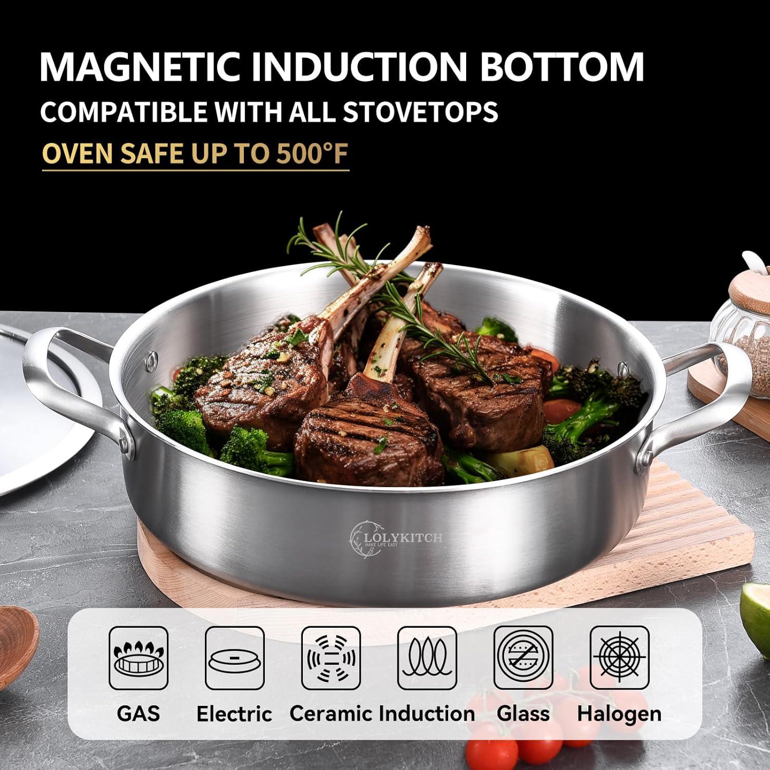 Sartén de Acero Inoxidable 3QT LOLYKITCH con Tapa 26CM