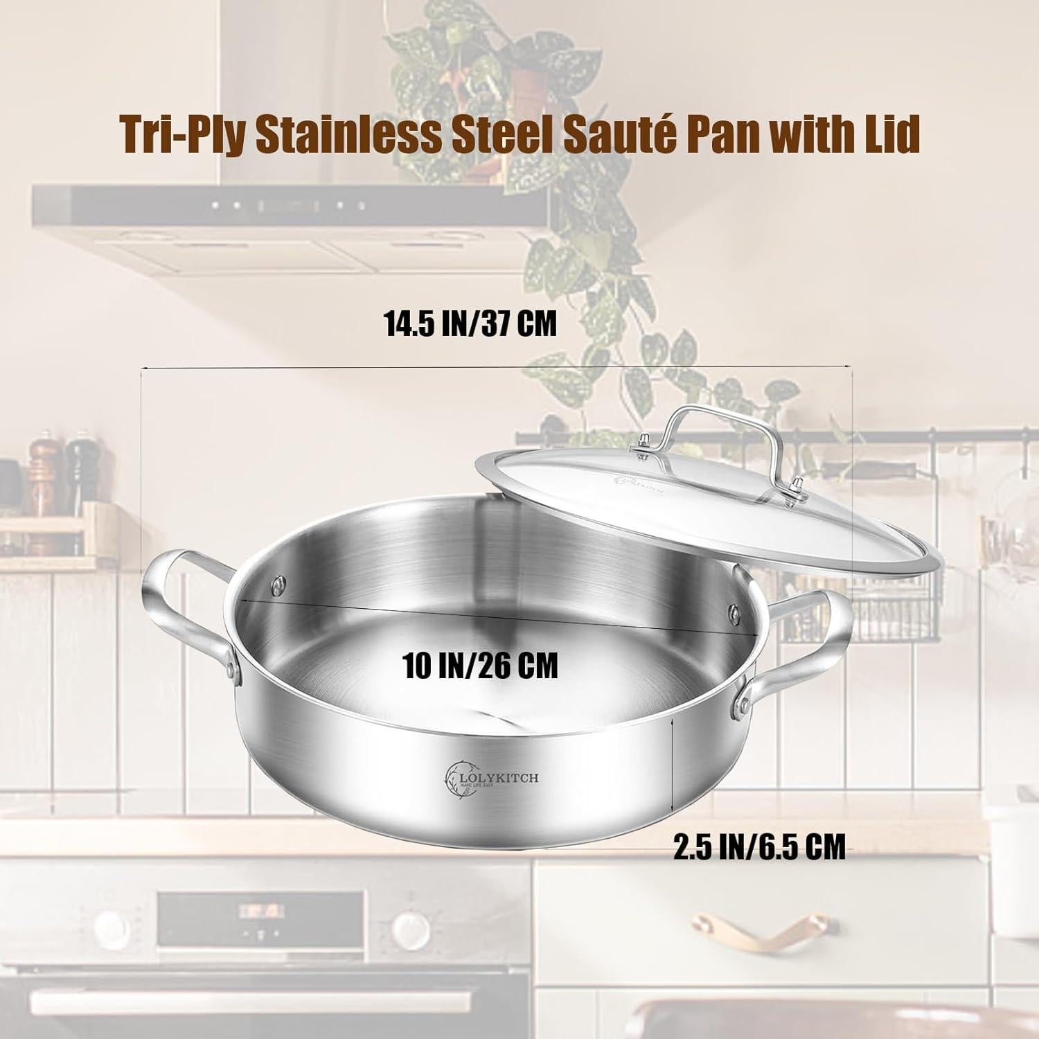 Sartén de Acero Inoxidable 3QT LOLYKITCH con Tapa 26CM