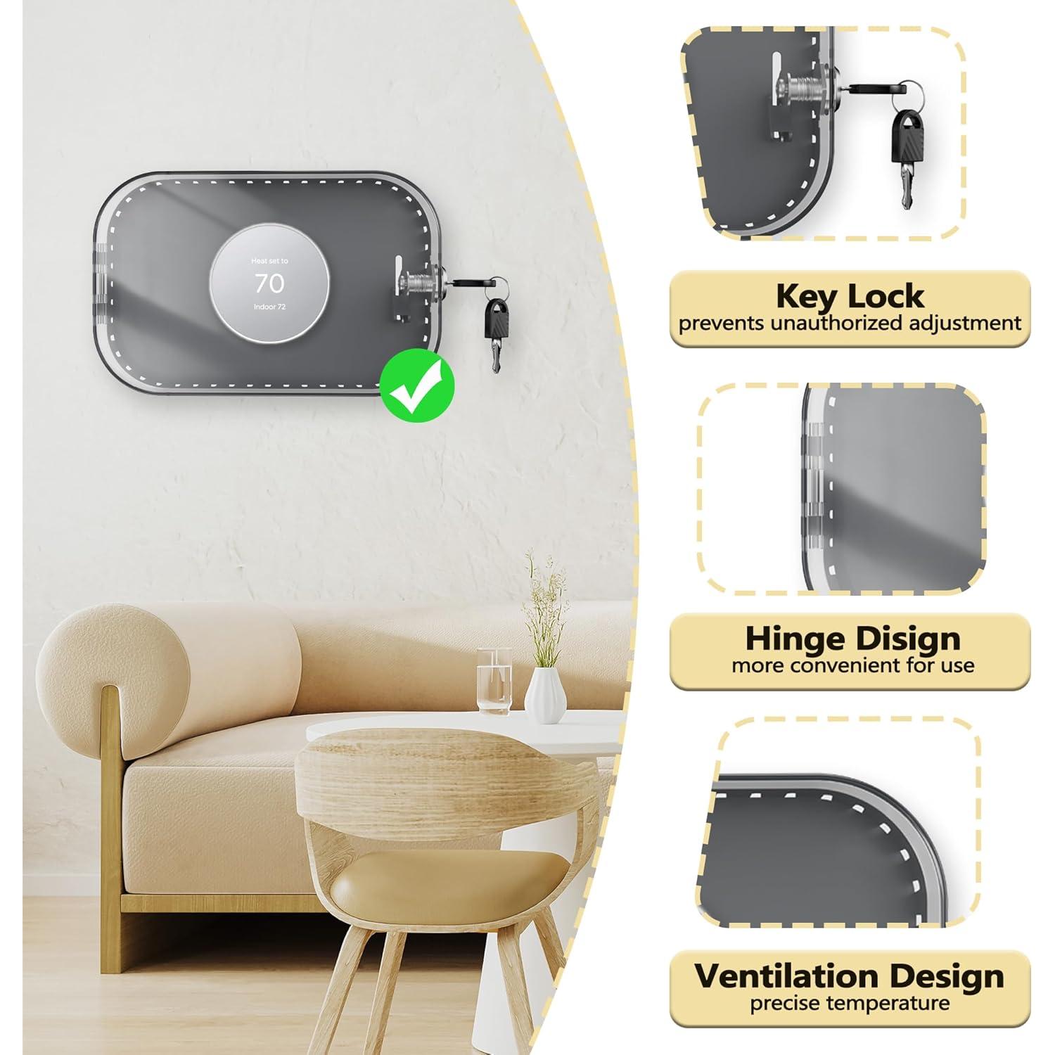 Placa de Pared para Termostato Gedreew con Caja de Bloqueo Negra