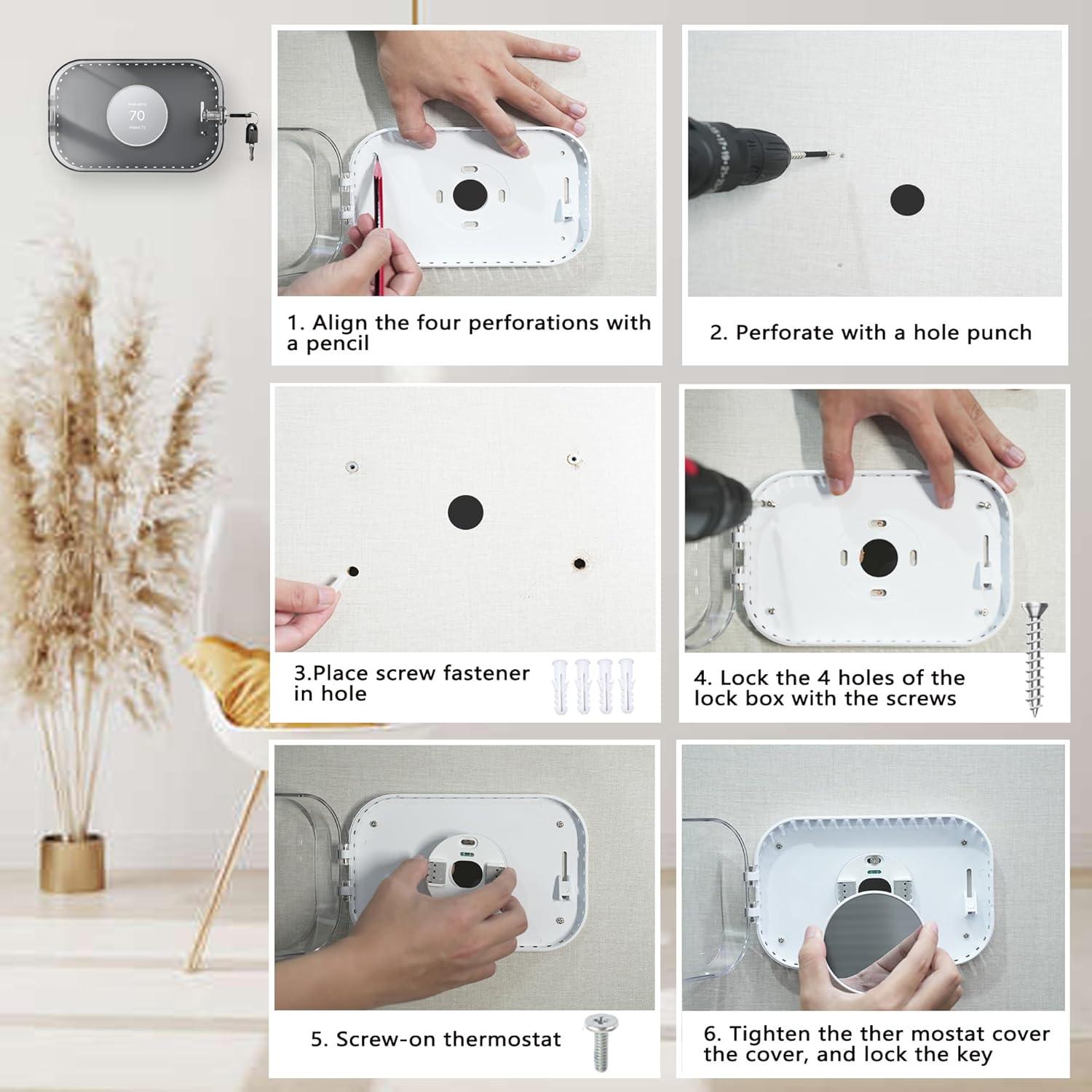 Placa de Pared para Termostato Gedreew con Caja de Bloqueo Negra