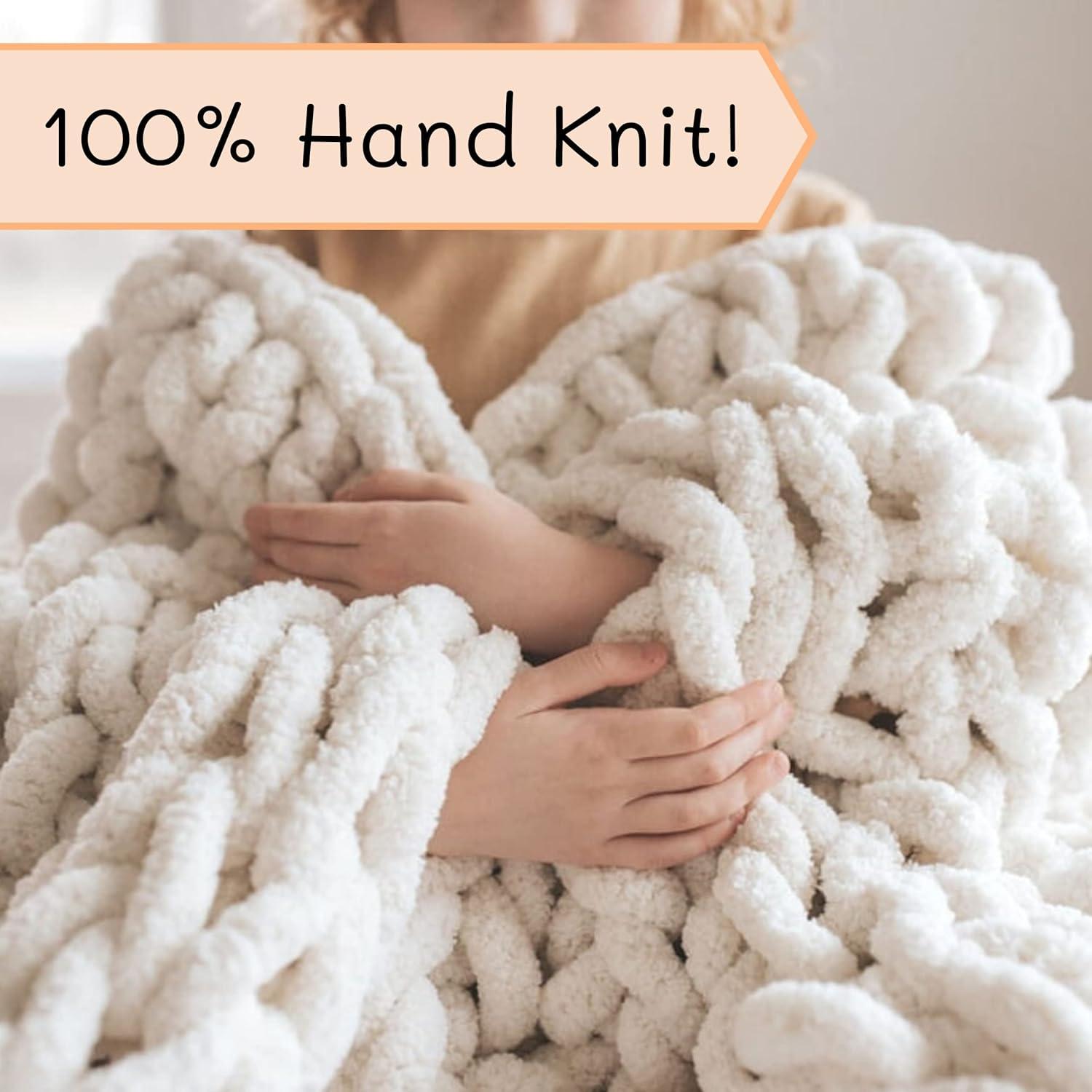 Manta Tejida a Mano Adyrescia Chenille Jumbo 76x102cm Blanco