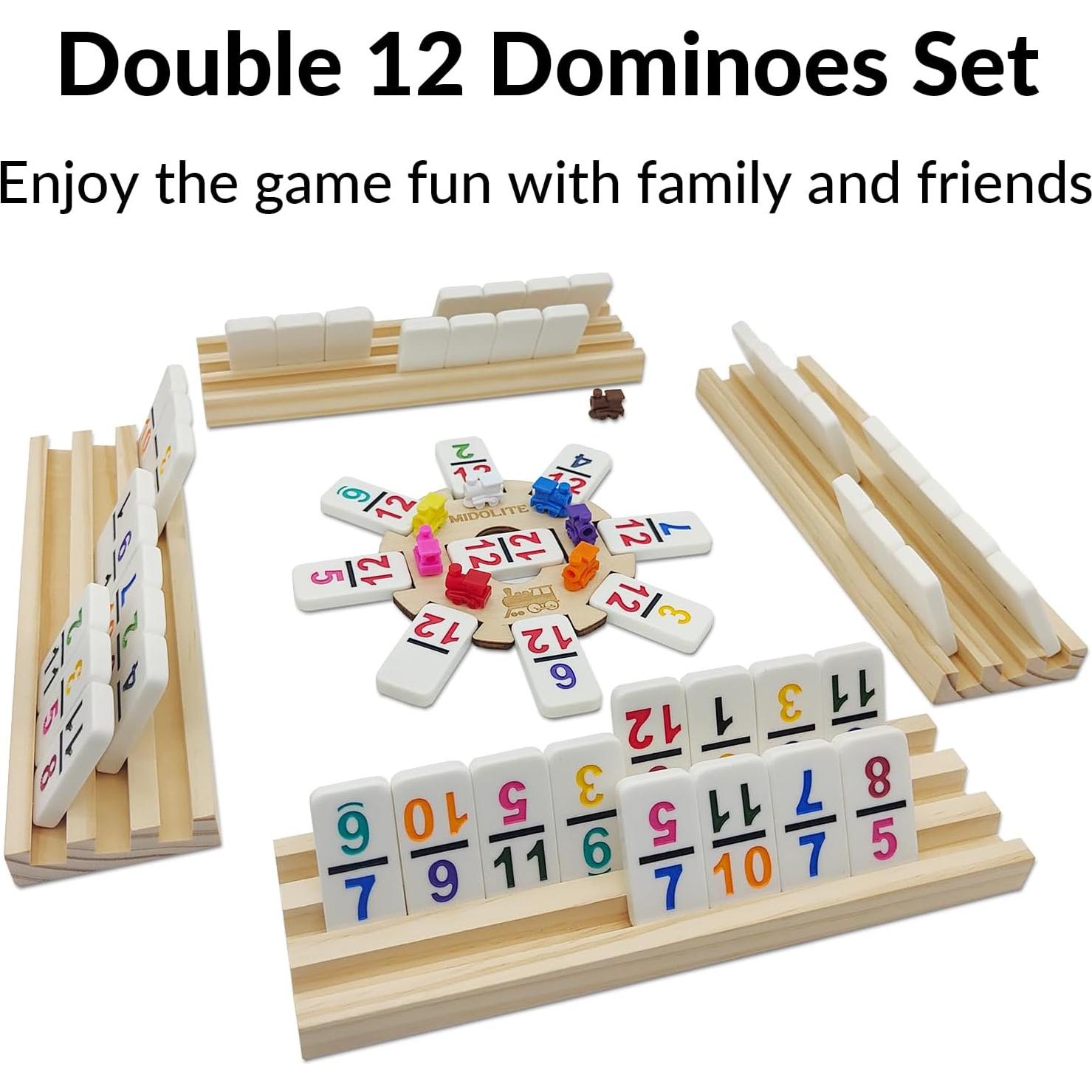 Juego de Dominó Doble 12 MIDOLITE con 91 Fichas y Soportes