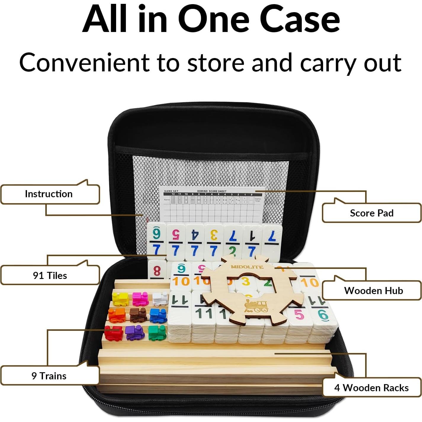 Juego de Dominó Doble 12 MIDOLITE con 91 Fichas y Soportes