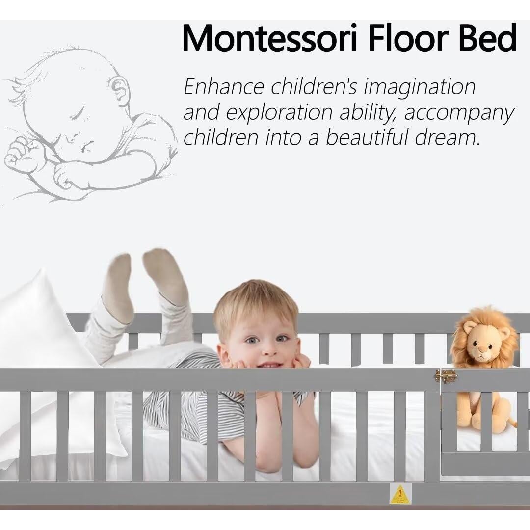Cama Montessori Completa TURRIDU Gris con Casa y Puerta