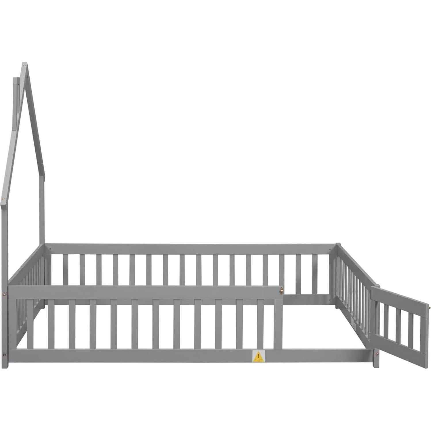 Cama Montessori Completa TURRIDU Gris con Casa y Puerta