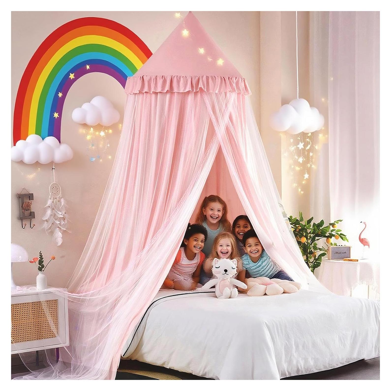 Dosel Grande Kertnic para Cama Doble y Queen - Beige Rosa