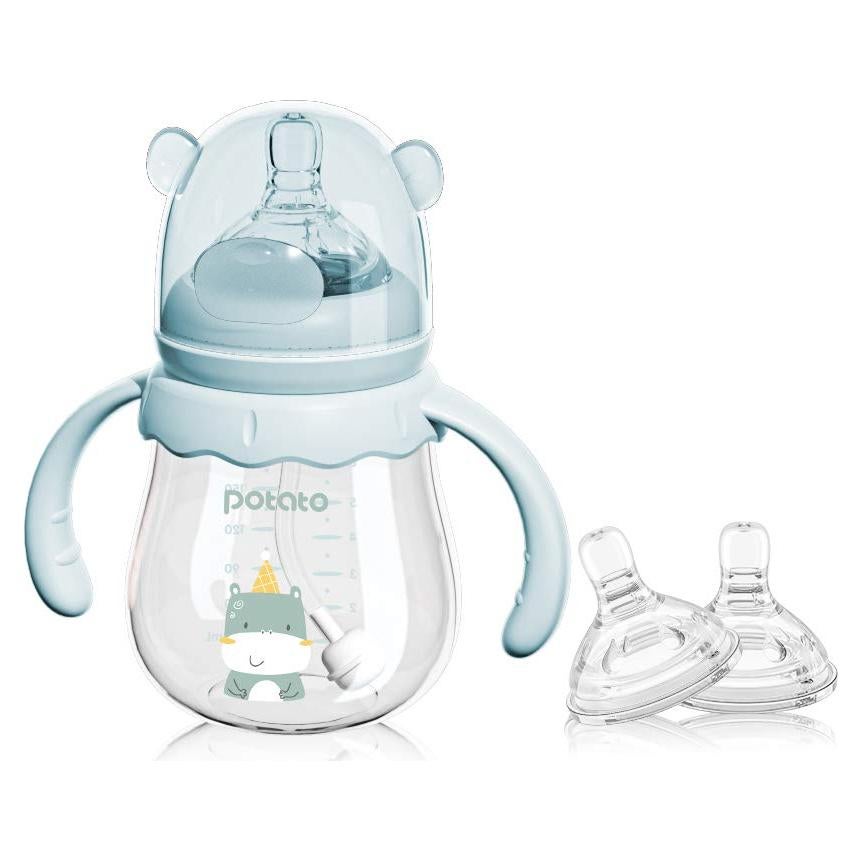 Botella de vidrio POTATO 177 ml anti-cólicos azul para bebés