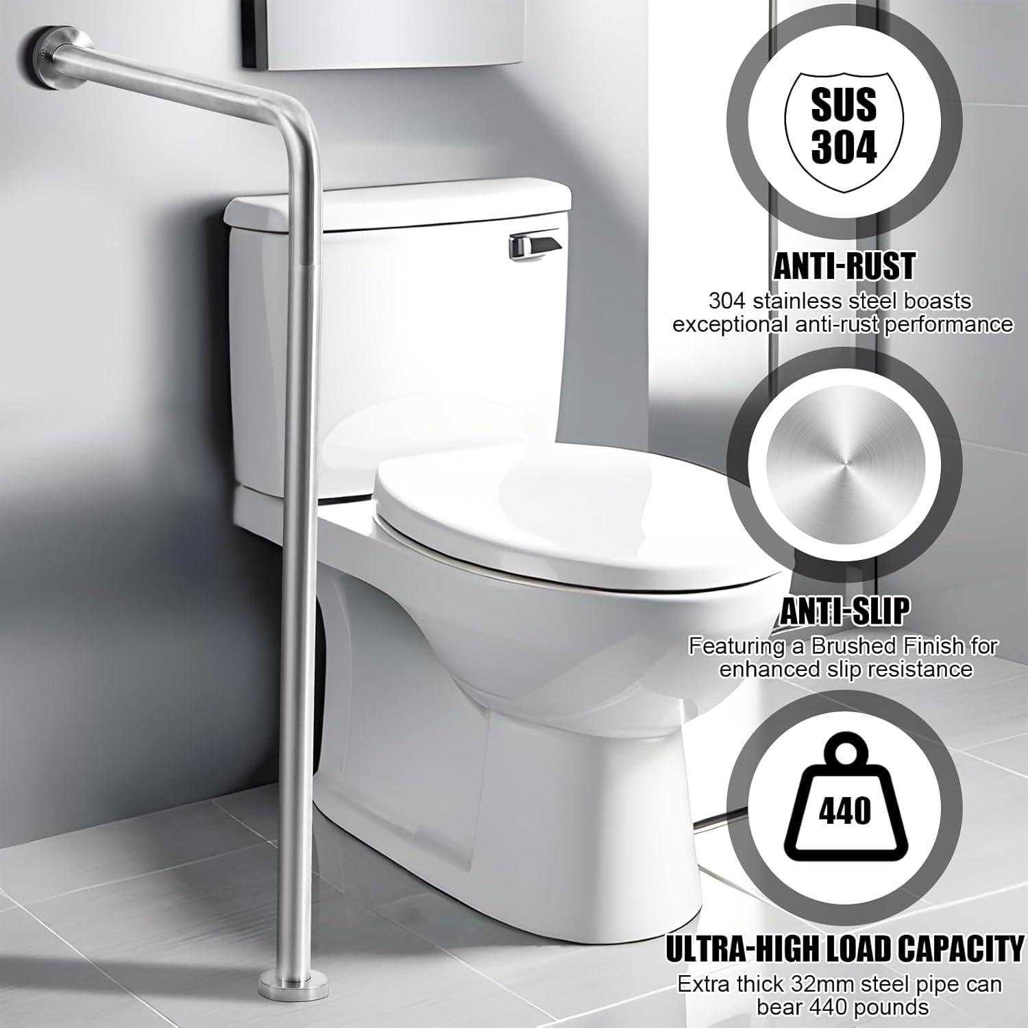 Barra de Agarre de Seguridad Zonon 83.82 x 60.96 cm Acero Inoxidable