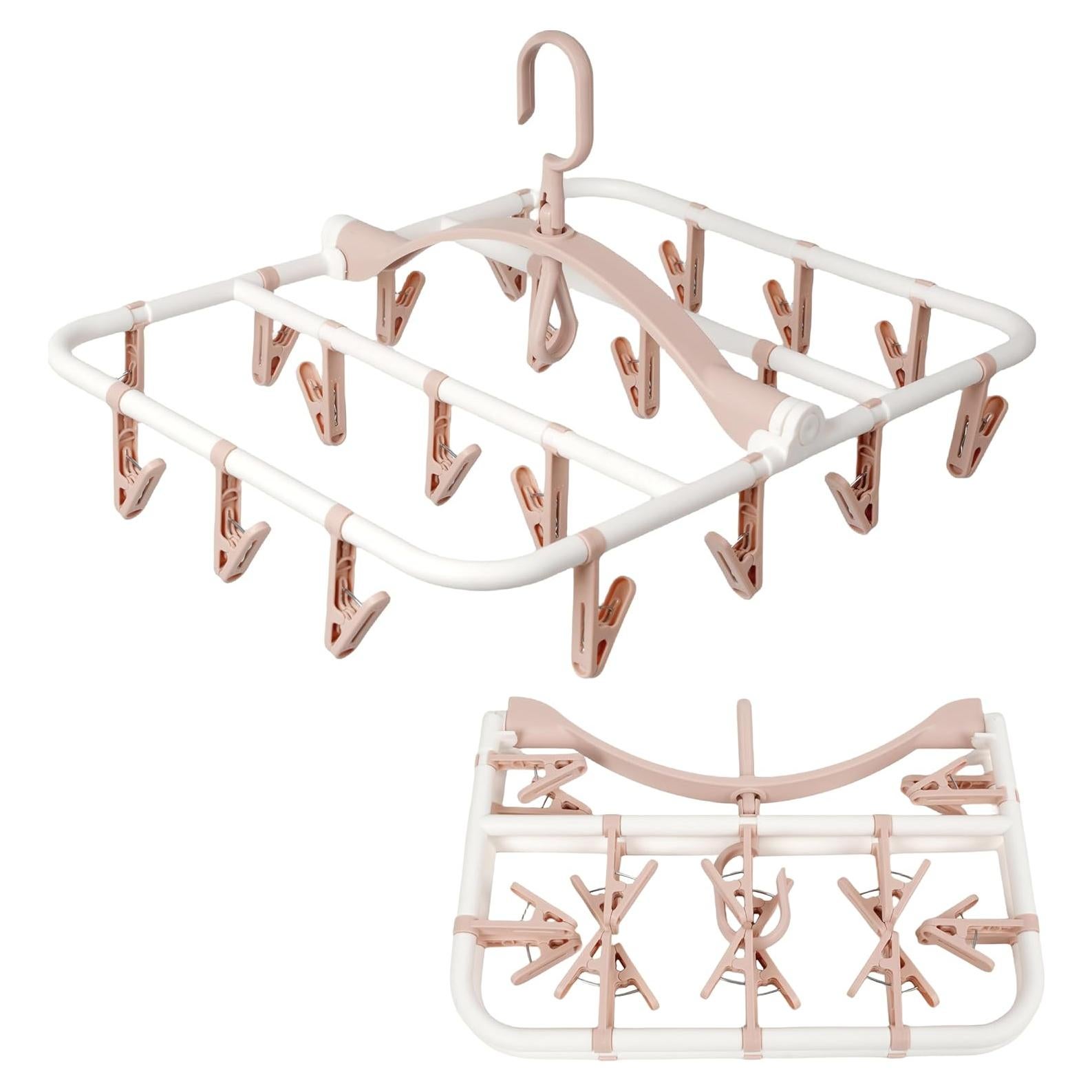 Perchero Plegable Foshine para Secar Ropa con 20 Clips Rosa