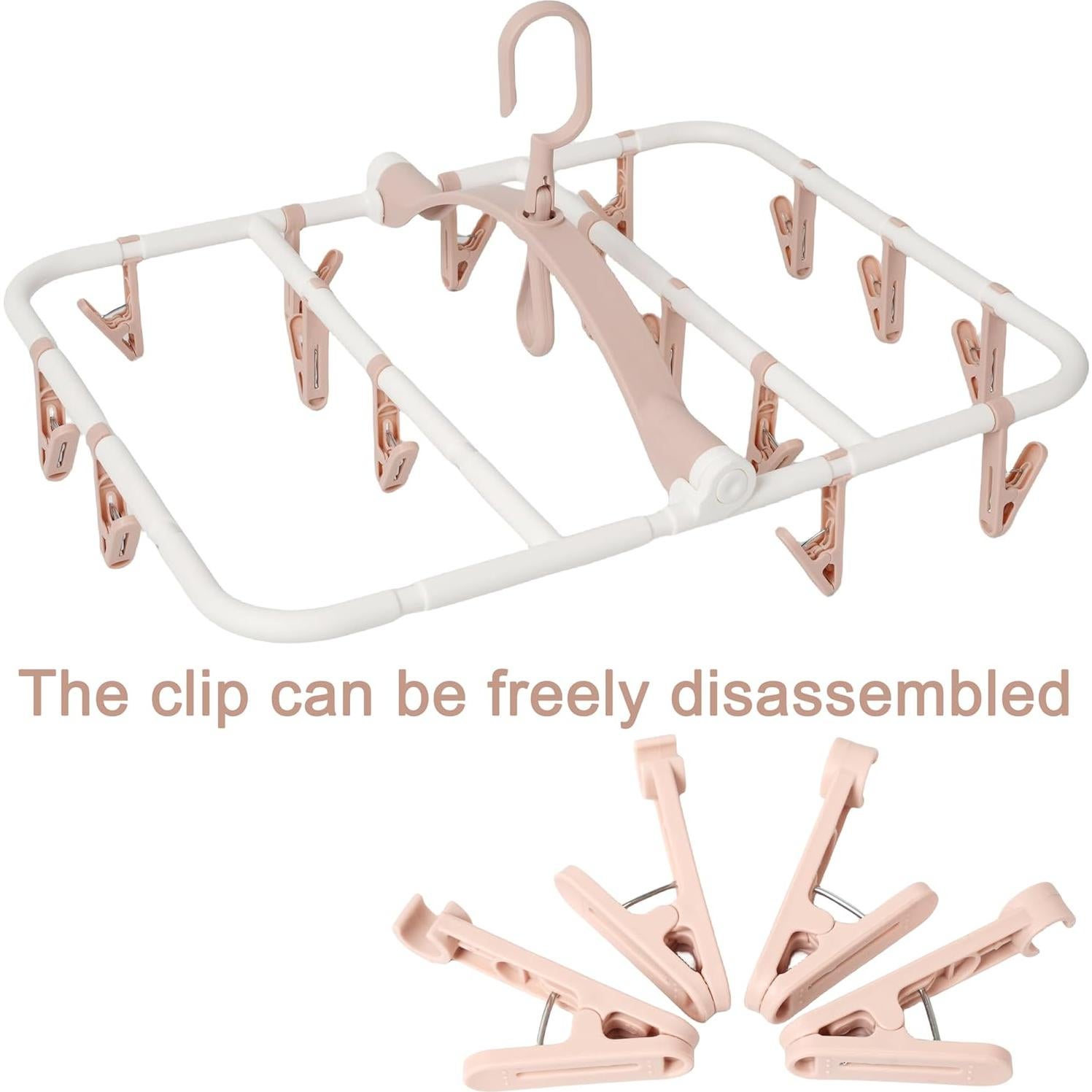 Perchero Plegable Foshine para Secar Ropa con 20 Clips Rosa
