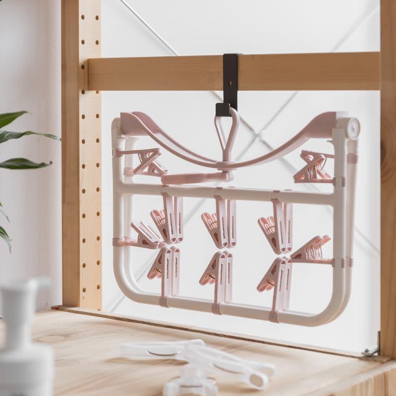 Perchero Plegable Foshine para Secar Ropa con 20 Clips Rosa