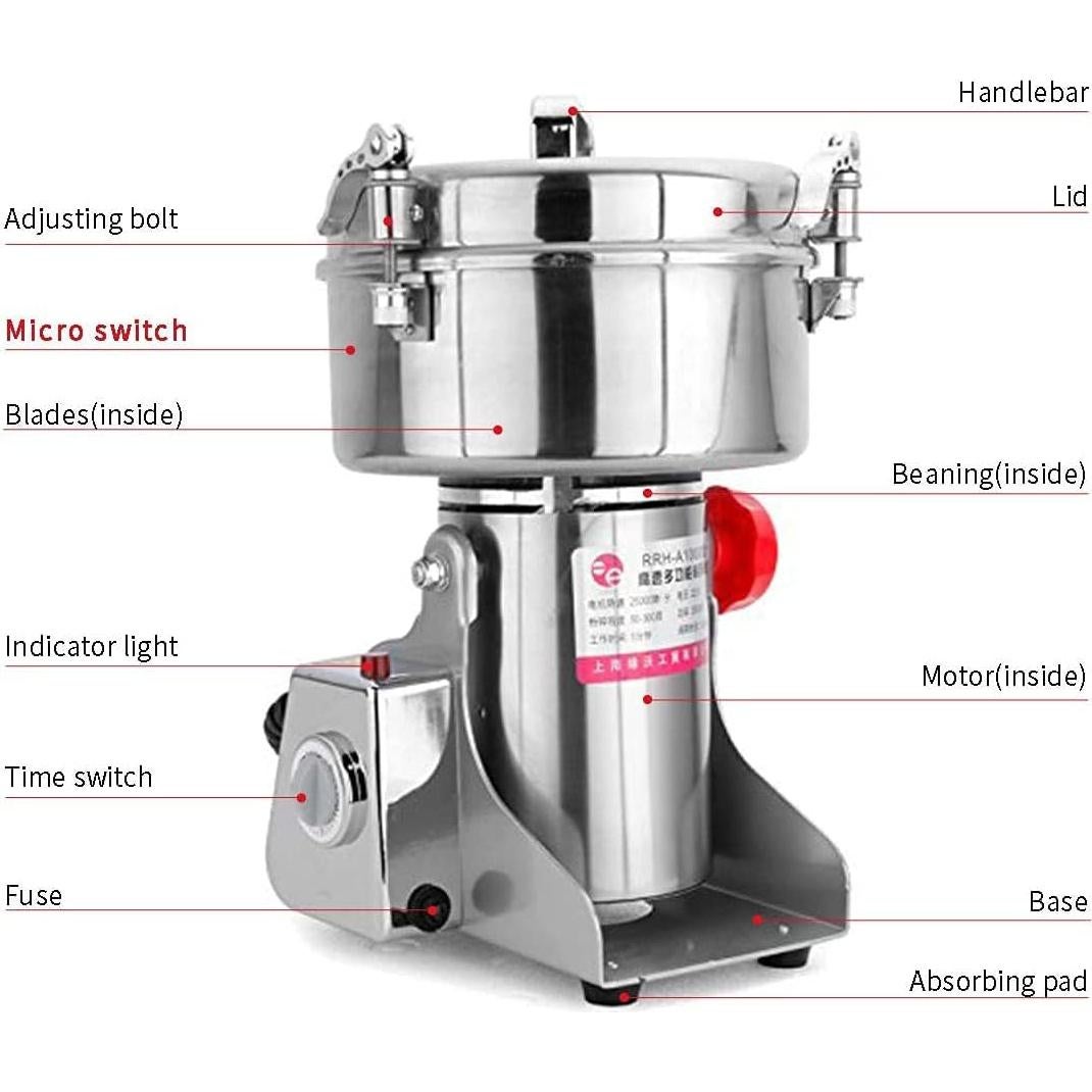 Molino de Granos Eléctrico RRH 3000g Acero Inoxidable 5000W
