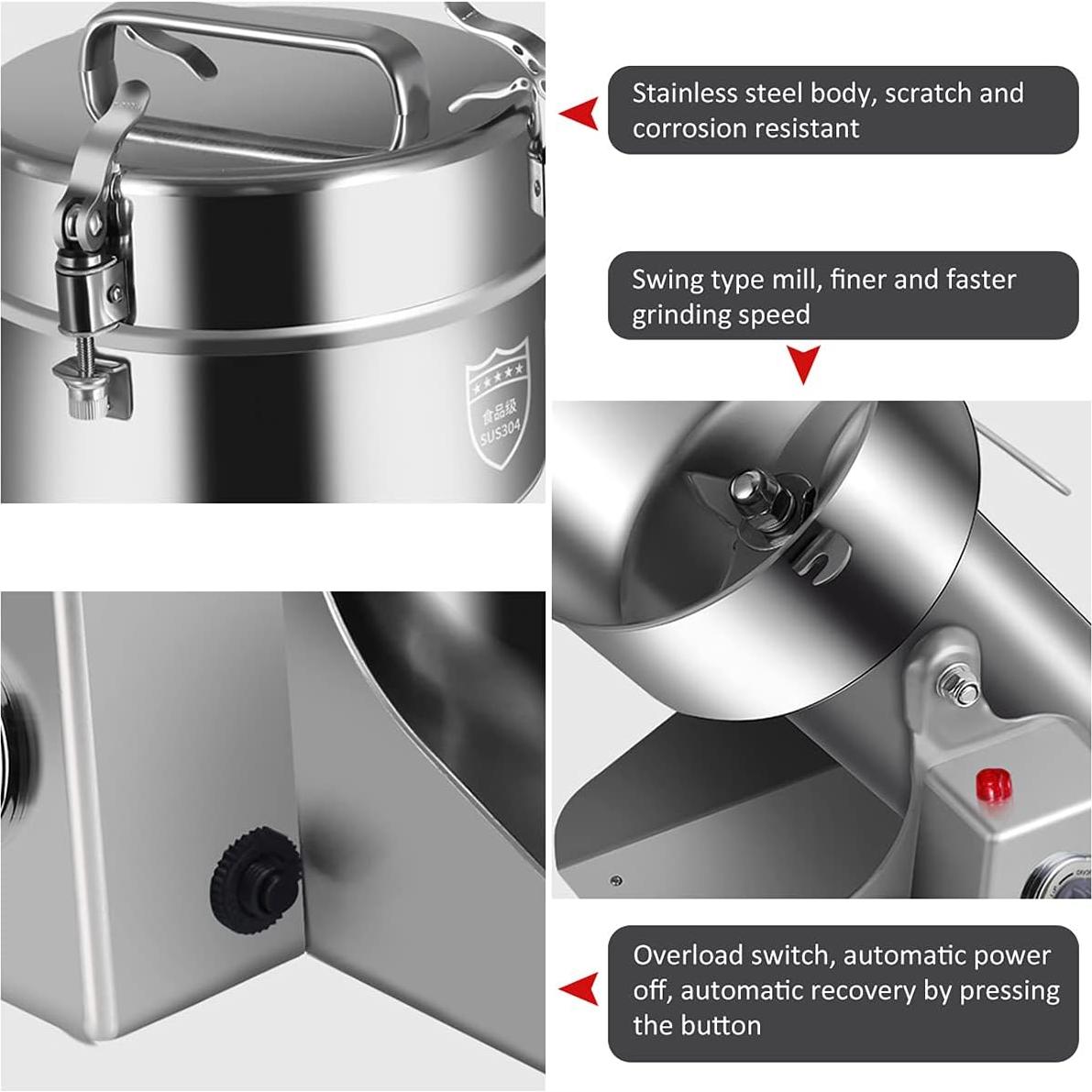 Molino de Granos Eléctrico RRH 3000g Acero Inoxidable 5000W