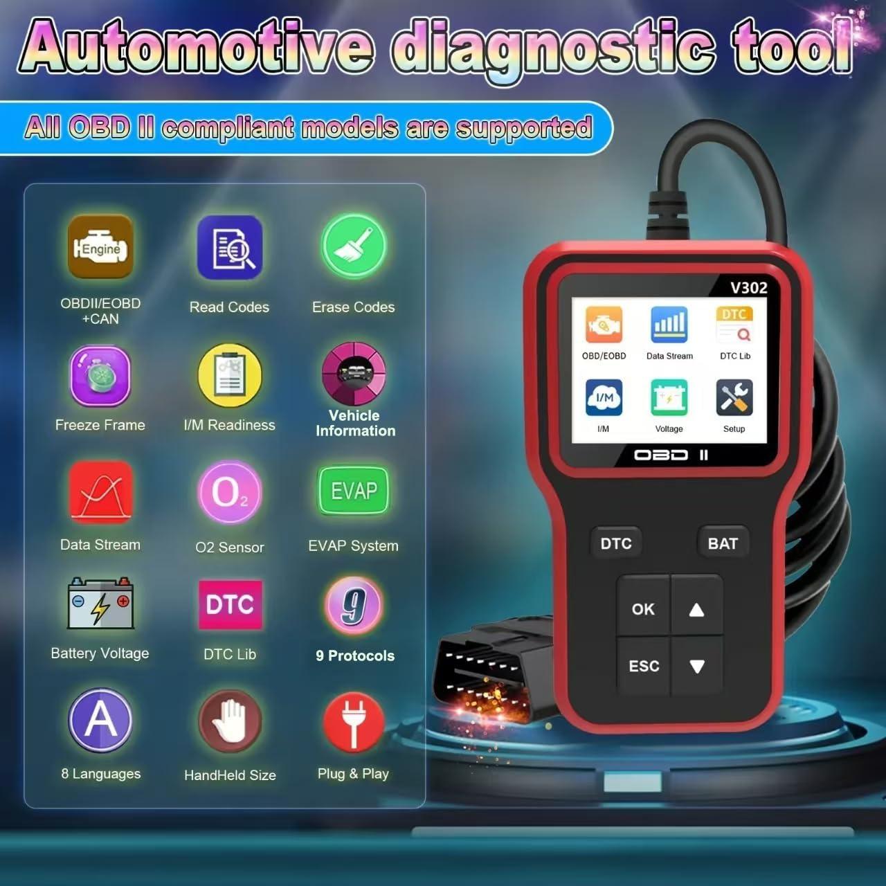 Herramienta de Diagnóstico OBD2 SKYOEM V302 con Pantalla 2.8"