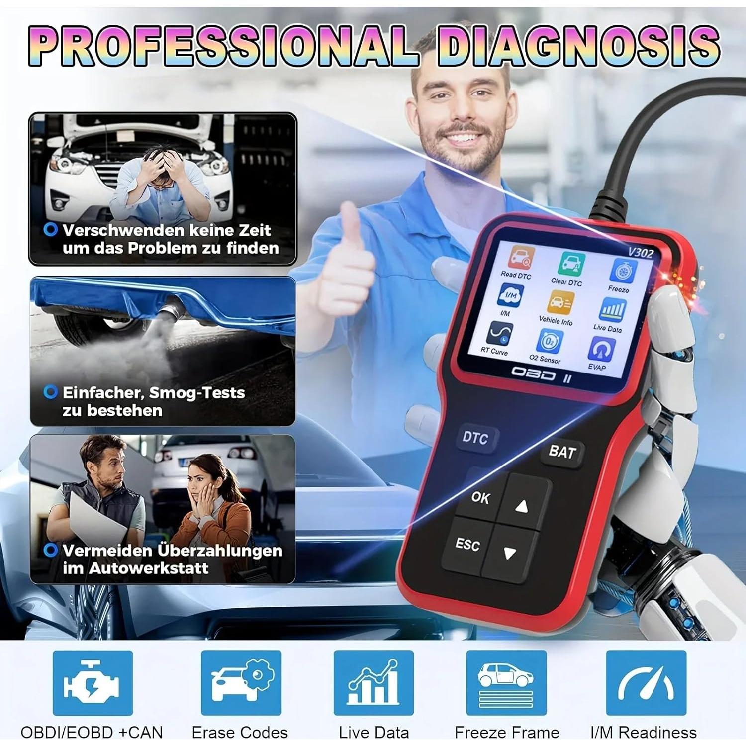 Herramienta de Diagnóstico OBD2 SKYOEM V302 con Pantalla 2.8"