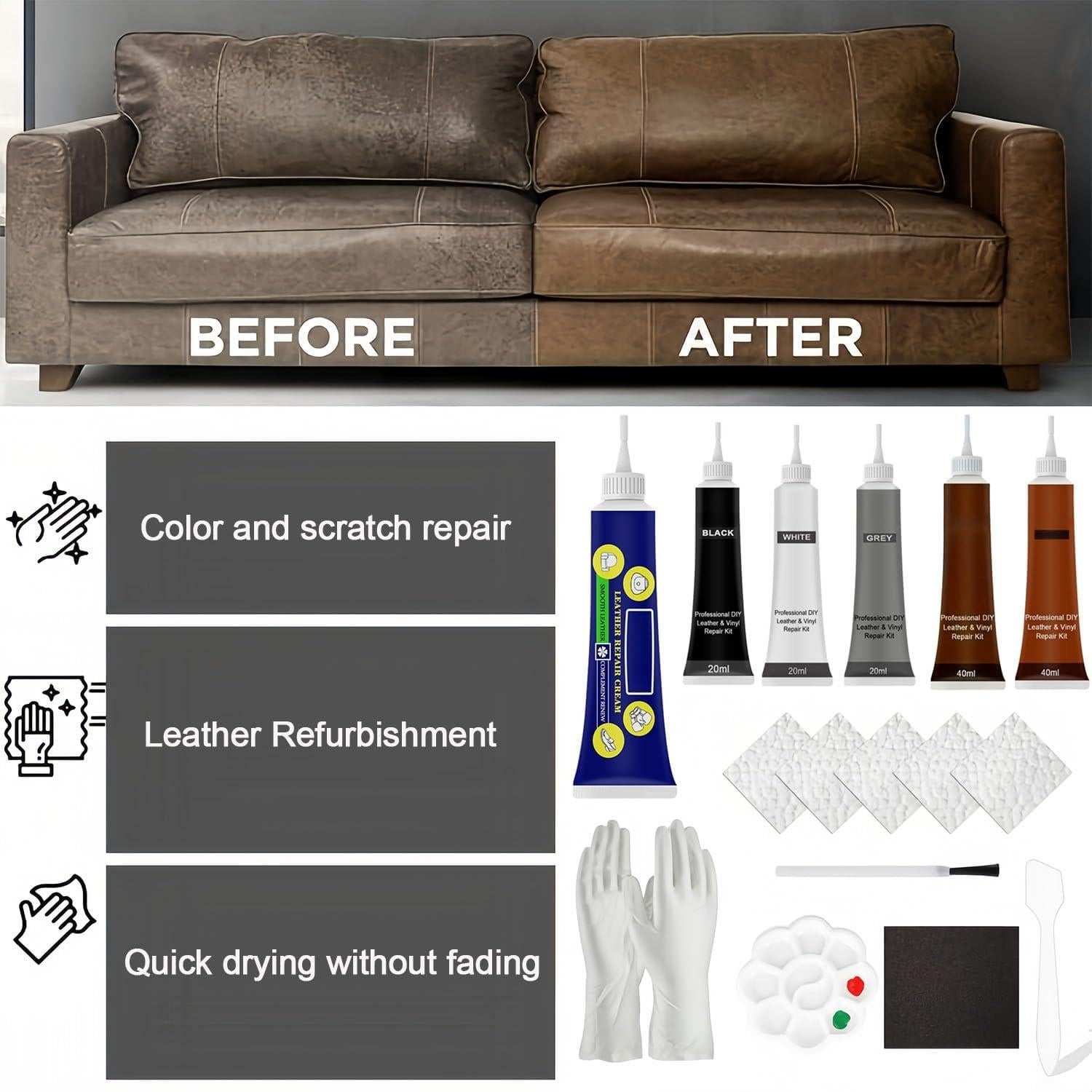 Kit de Reparación de Cuero Liccyy 40ml Marrón para Muebles y Autos