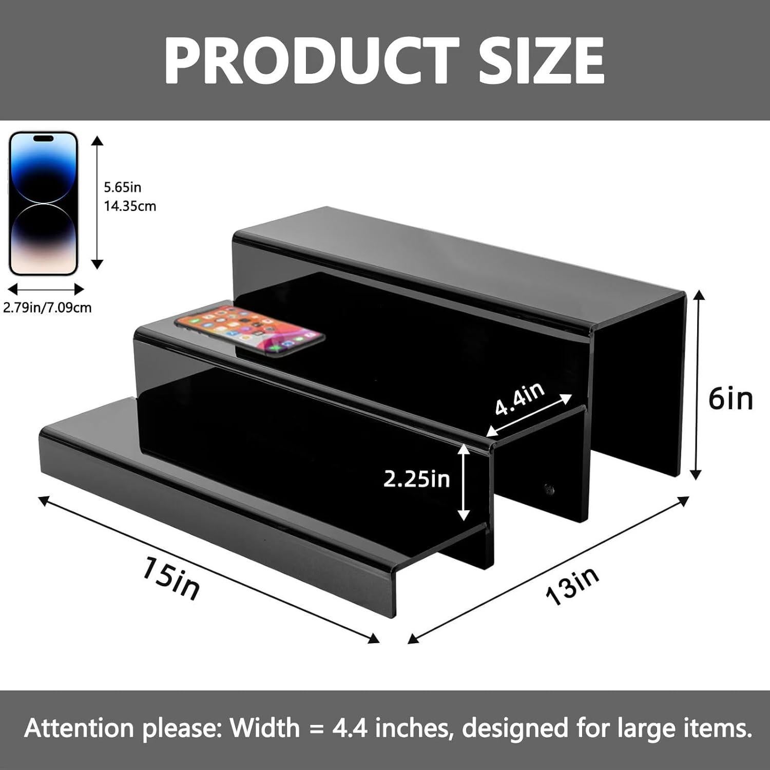 Estante de Bar Acrílico JUESHA 3 Niveles 38.1 cm Negro